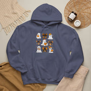 Halloween Ghost Reading Books Hoodie — Cute Ghosts with Orange Coquette Bows Sweatshirt