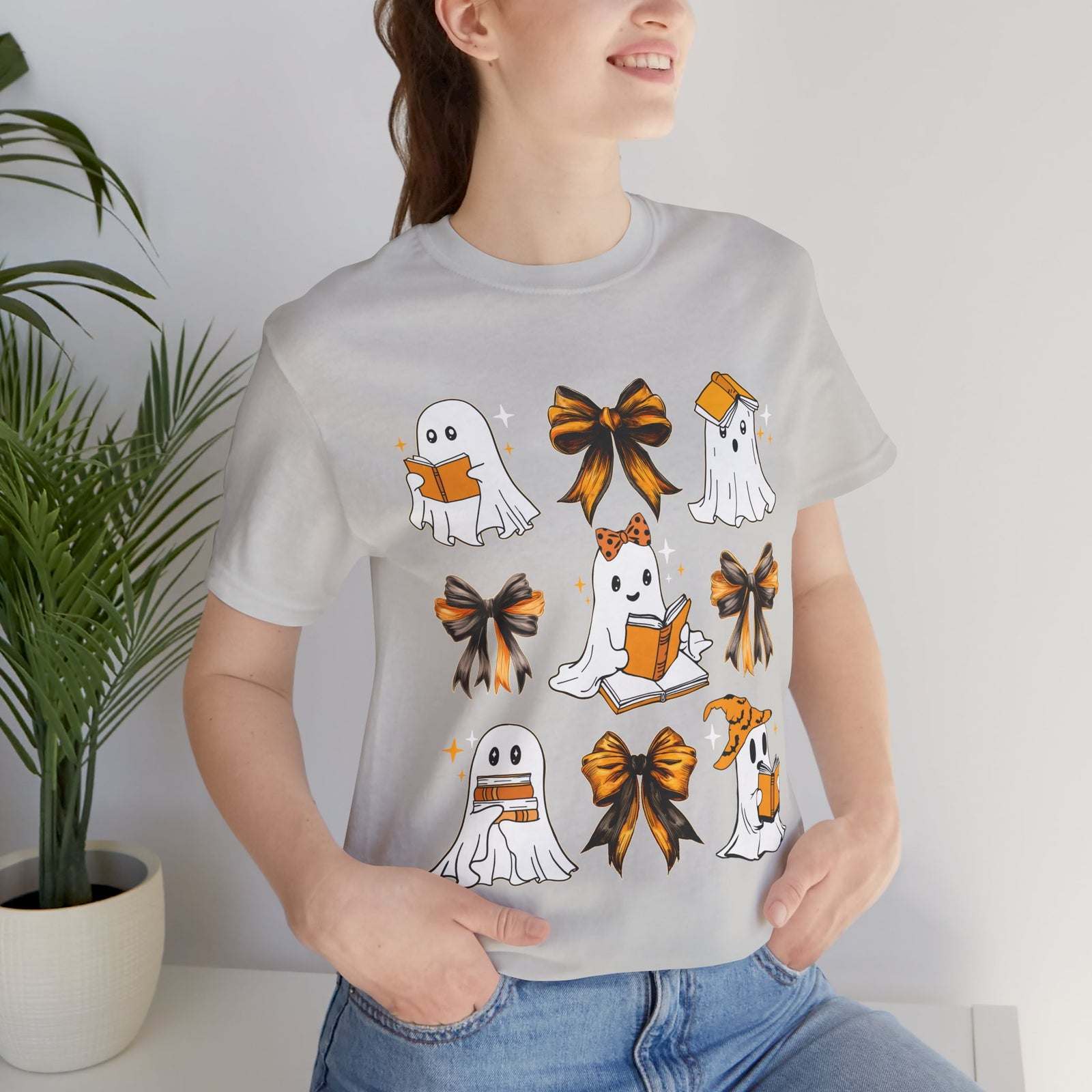 Halloween Ghosts Reading, Funny Halloween Ghost Crew Shirt For Women, Girl, Reading Lover