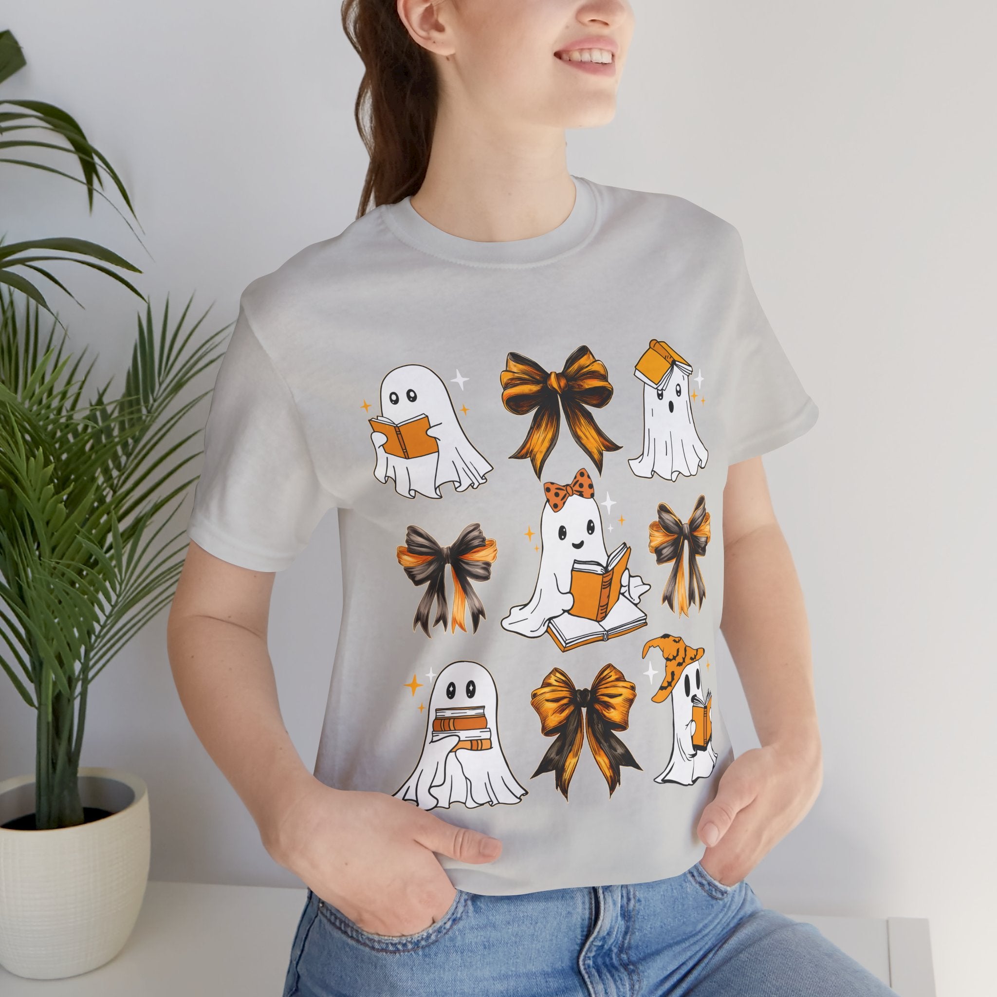 Halloween Ghosts Reading, Funny Halloween Ghost Crew Shirt For Women, Girl, Reading Lover