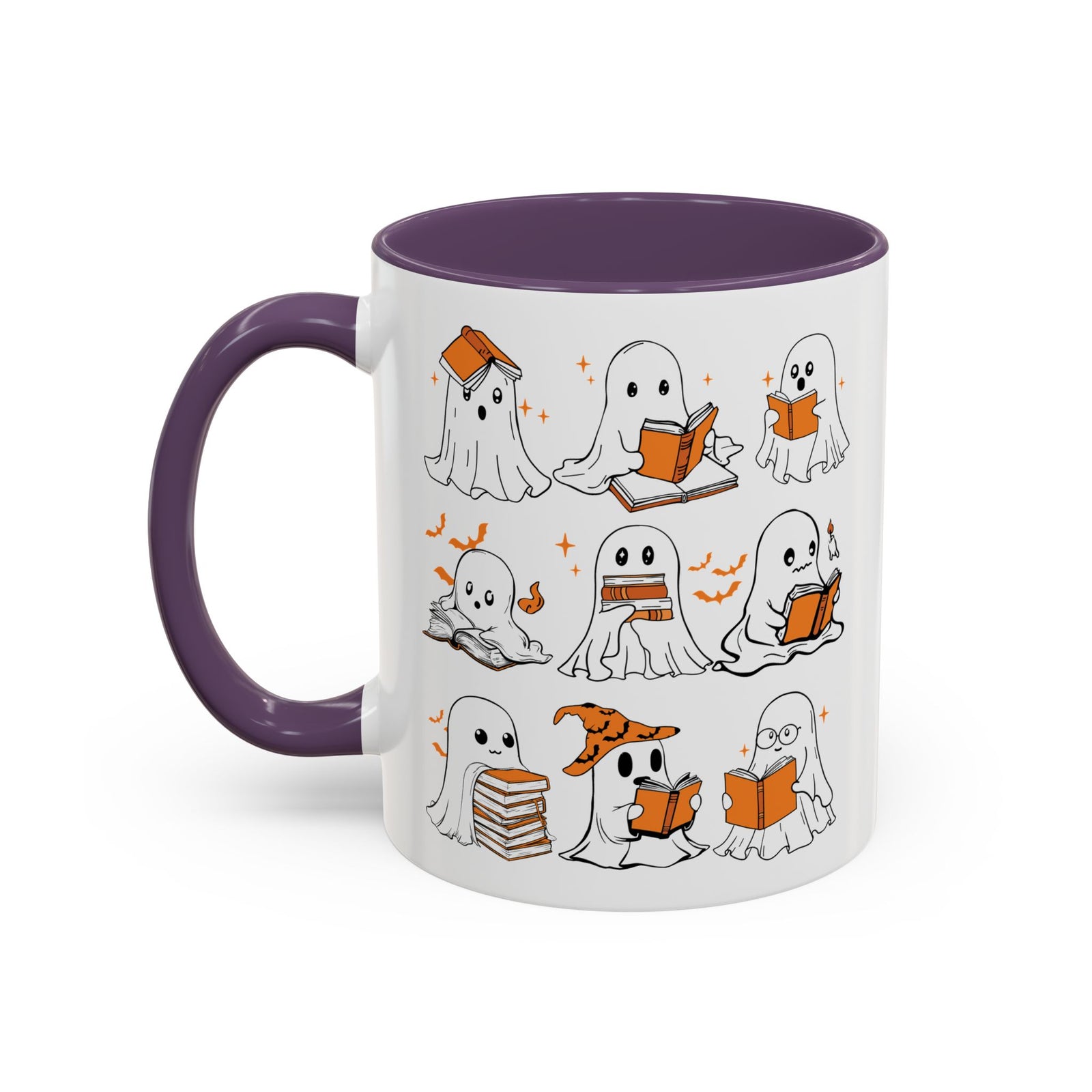 Halloween Ghost Reading Coffee Mug – Cute Spooky Booklover Accent Mug (11/15oz)