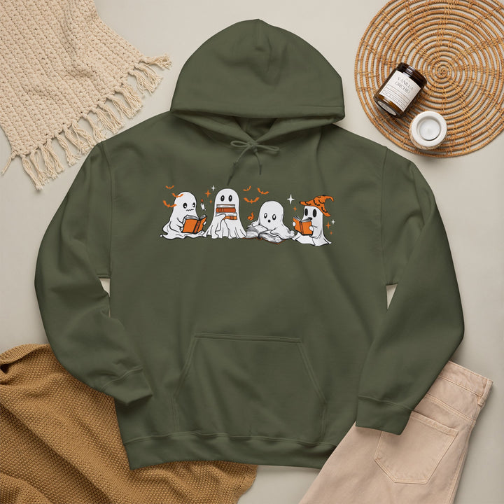 Ghosts Reading Hoodie, Cute Halloween Book Club Cotton Sweatshirt