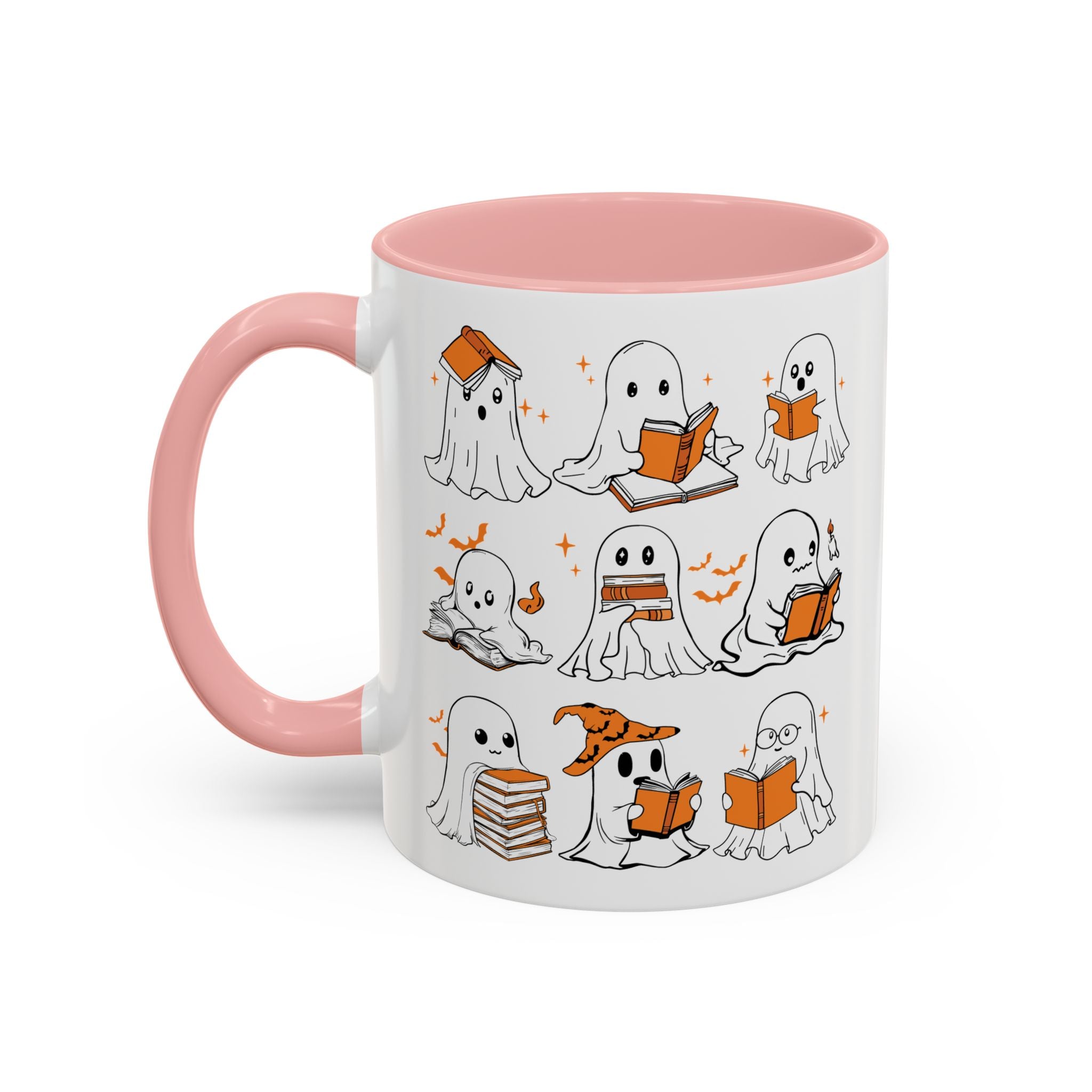 Halloween Ghost Reading Coffee Mug – Cute Spooky Booklover Accent Mug (11/15oz)