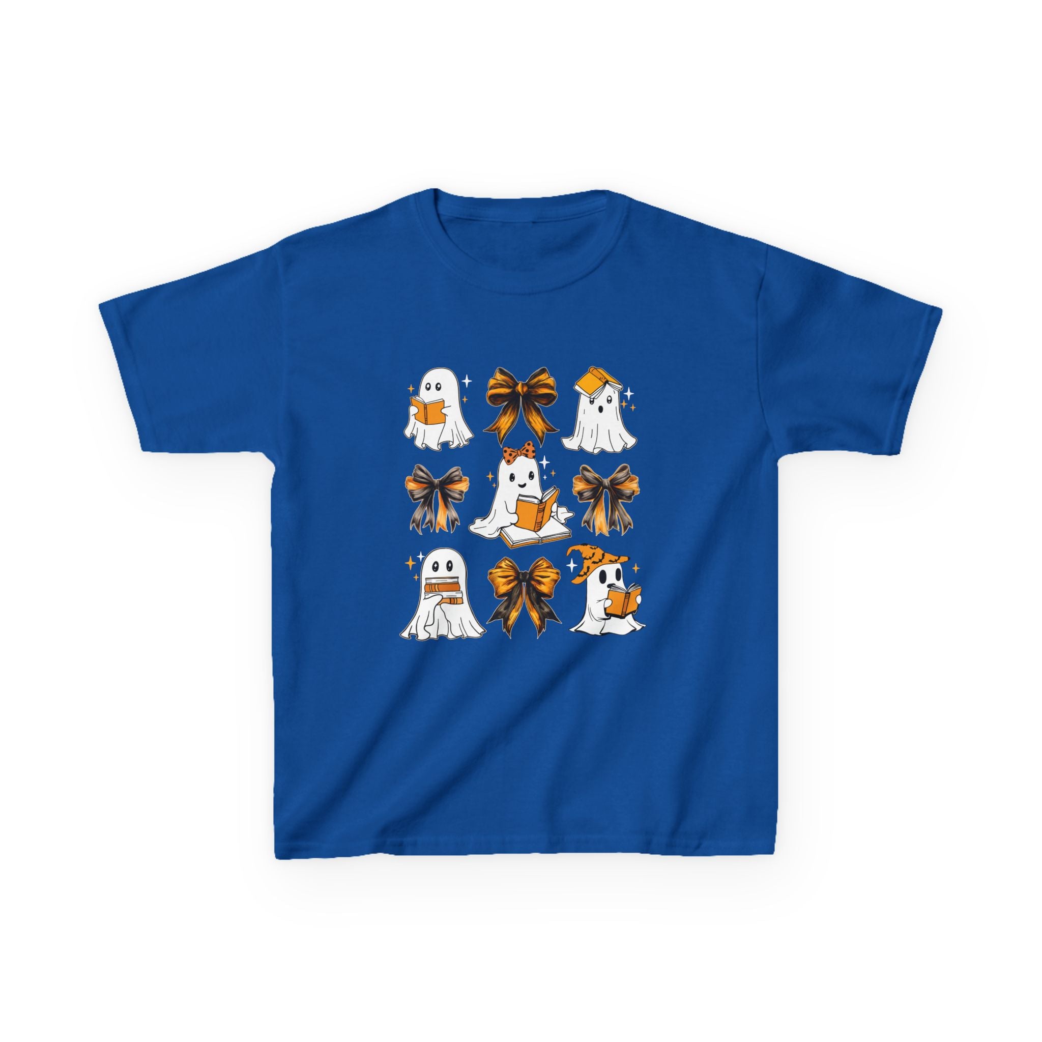 Kids Halloween Ghosts T‑Shirt — Cute Ghosts & Orange Bows Kids Tee