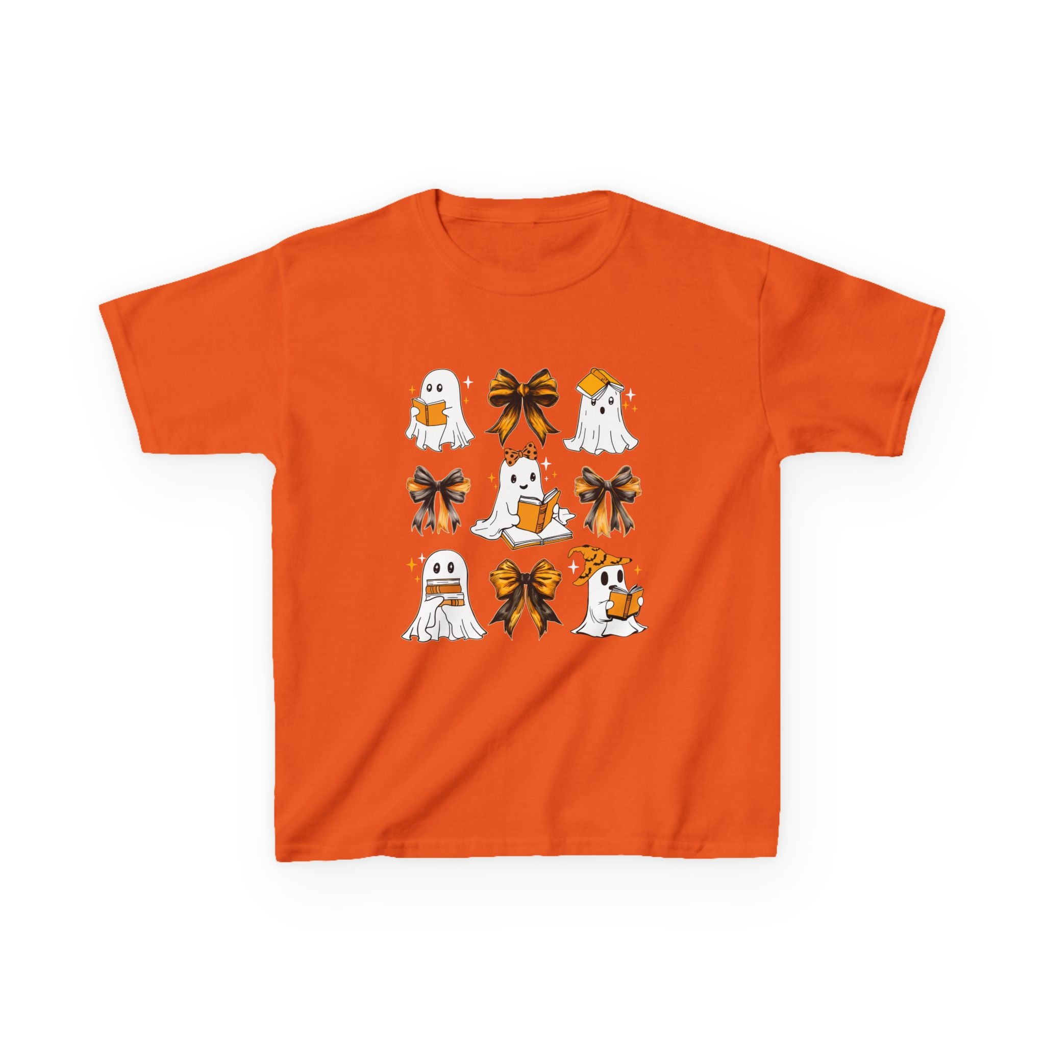 Kids Halloween Ghosts T‑Shirt — Cute Ghosts & Orange Bows Kids Tee
