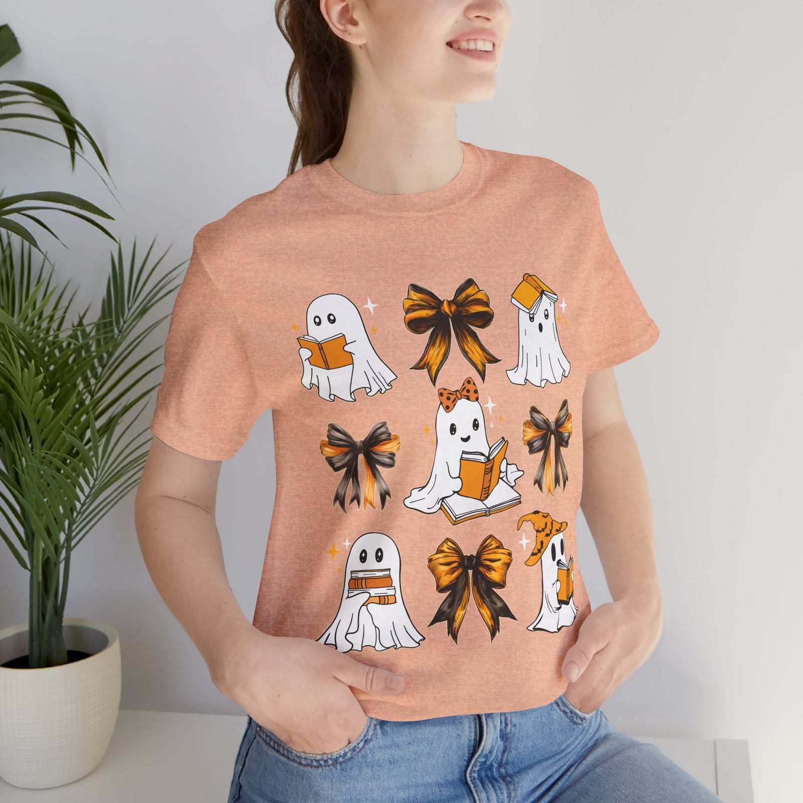 Halloween Ghosts Reading, Funny Halloween Ghost Crew Shirt For Women, Girl, Reading Lover