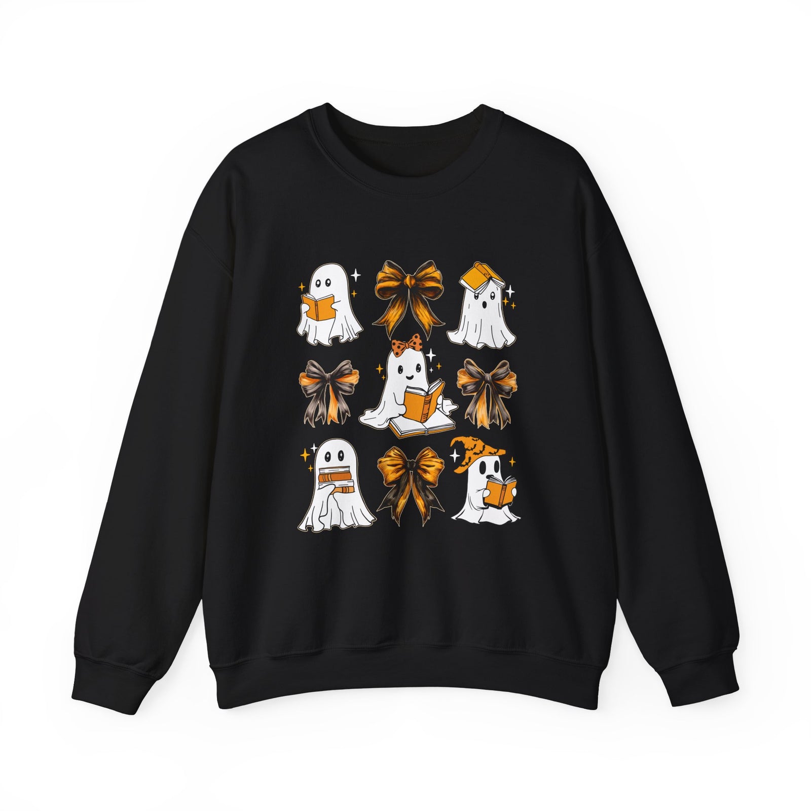 Halloween Ghosts & Bows Sweatshirt — Cute Orange Ghost Crewneck