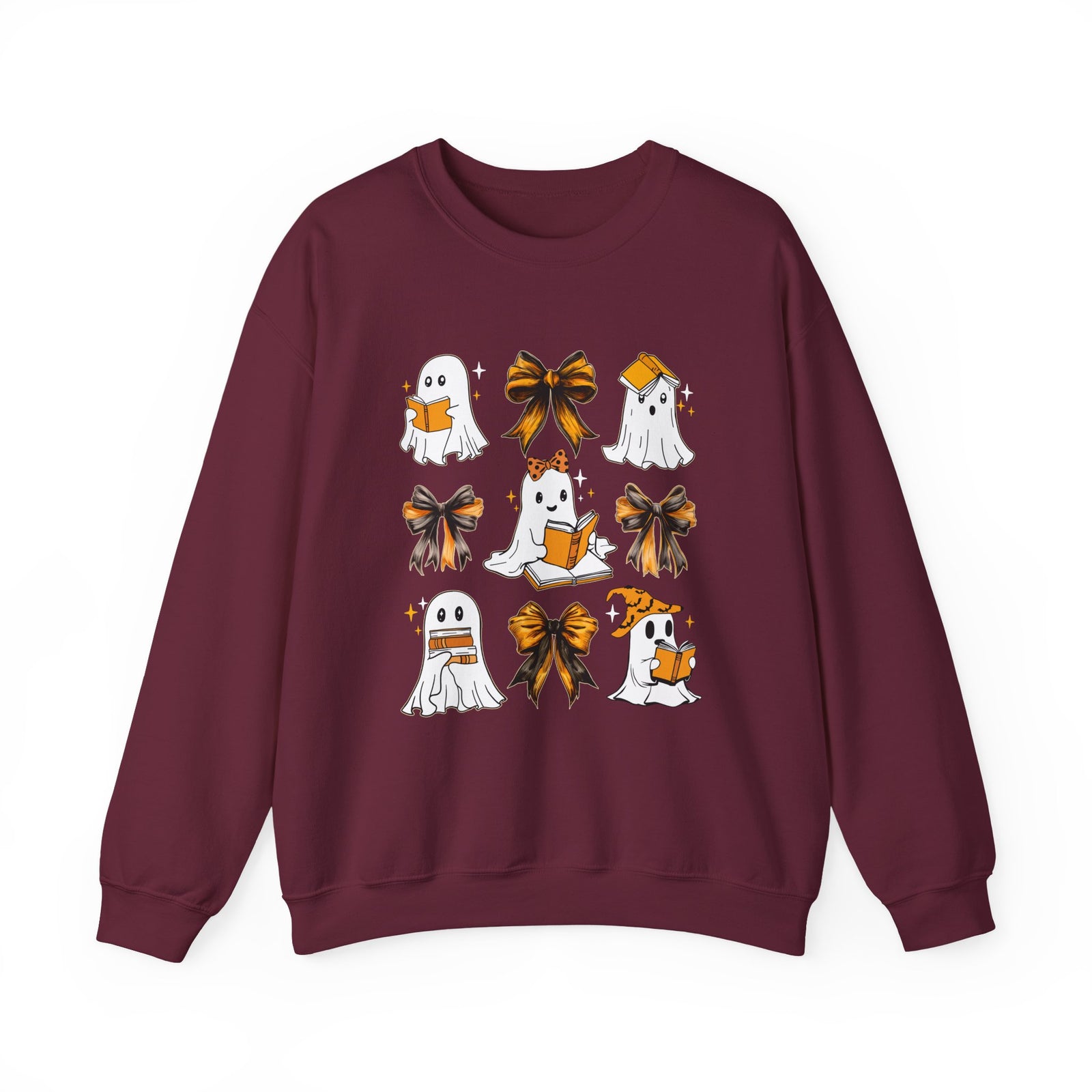 Halloween Ghosts & Bows Sweatshirt — Cute Orange Ghost Crewneck