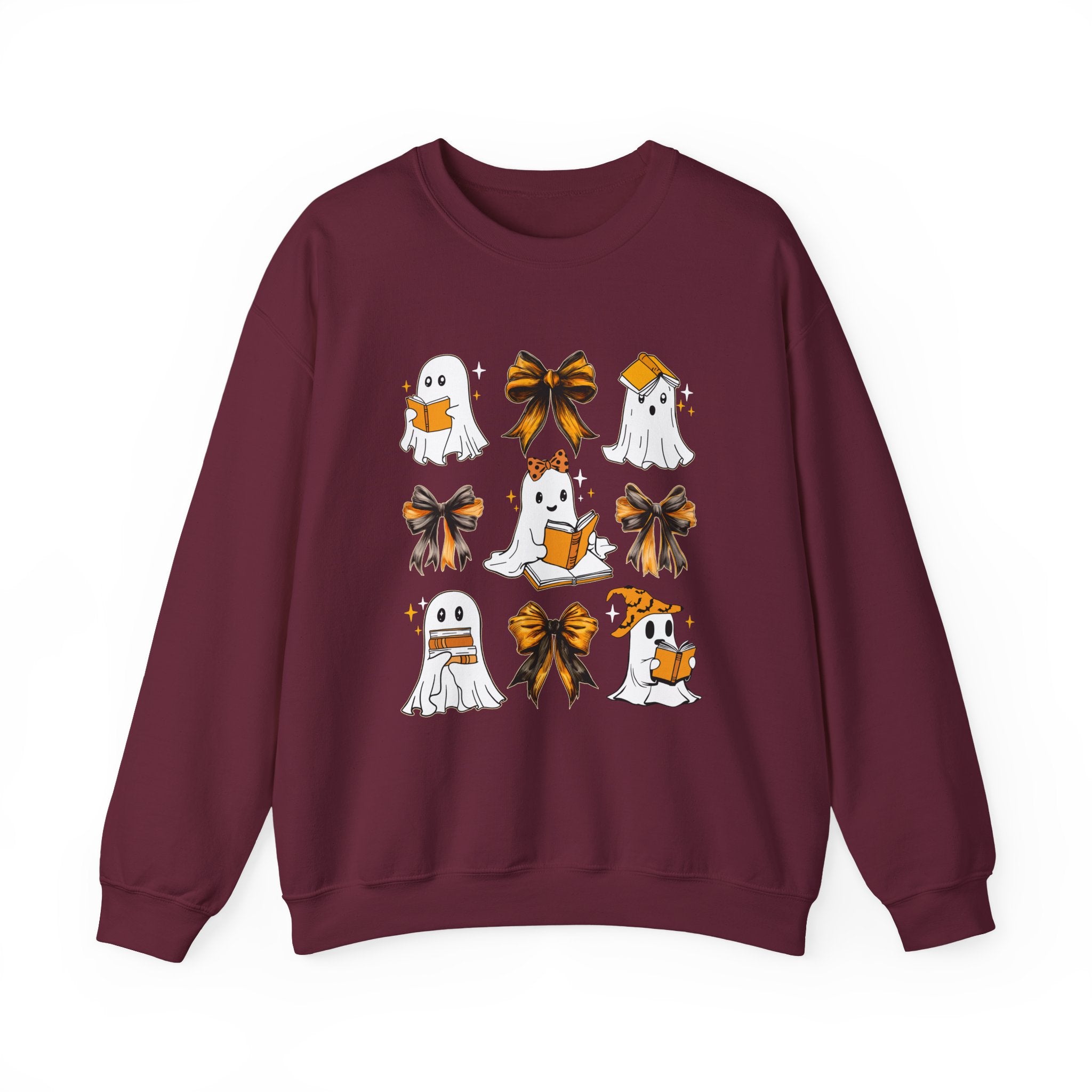 Halloween Ghosts & Bows Sweatshirt — Cute Orange Ghost Crewneck