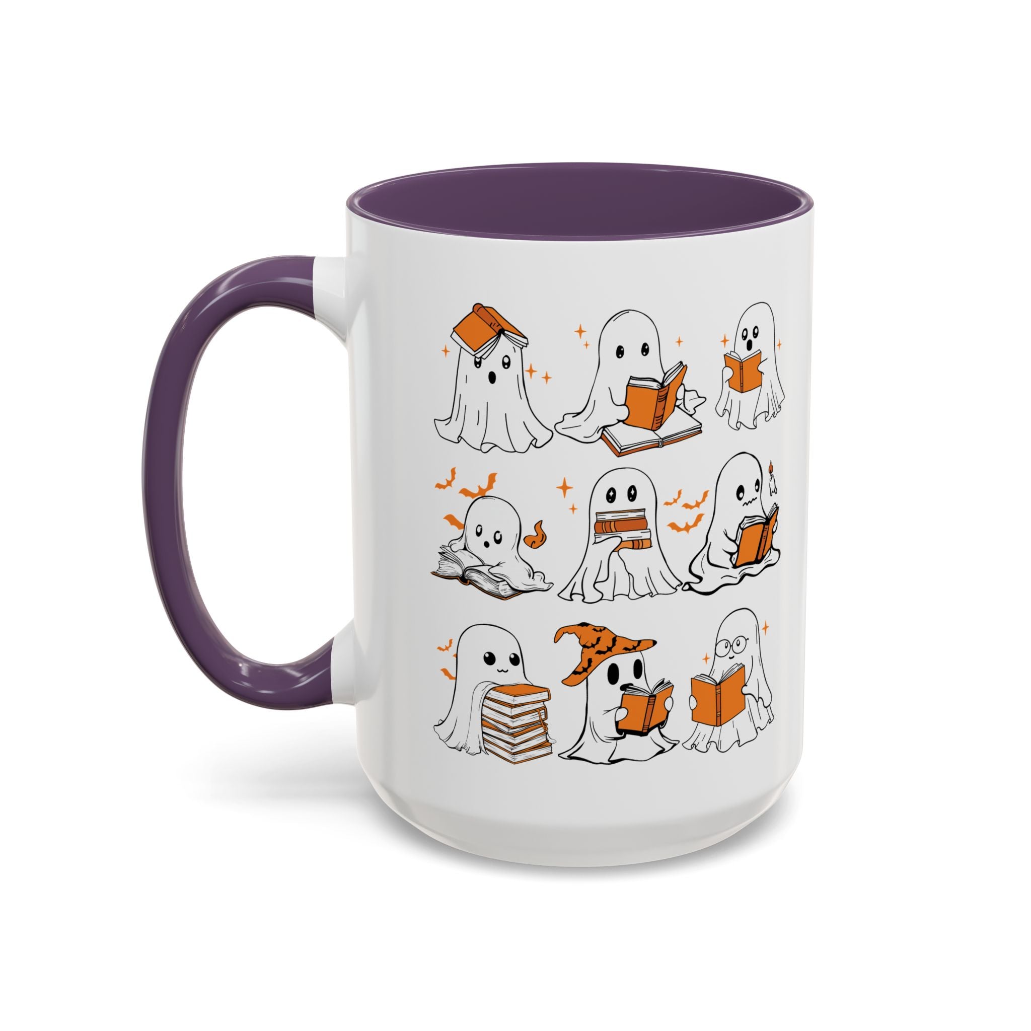 Halloween Ghost Reading Coffee Mug – Cute Spooky Booklover Accent Mug (11/15oz)