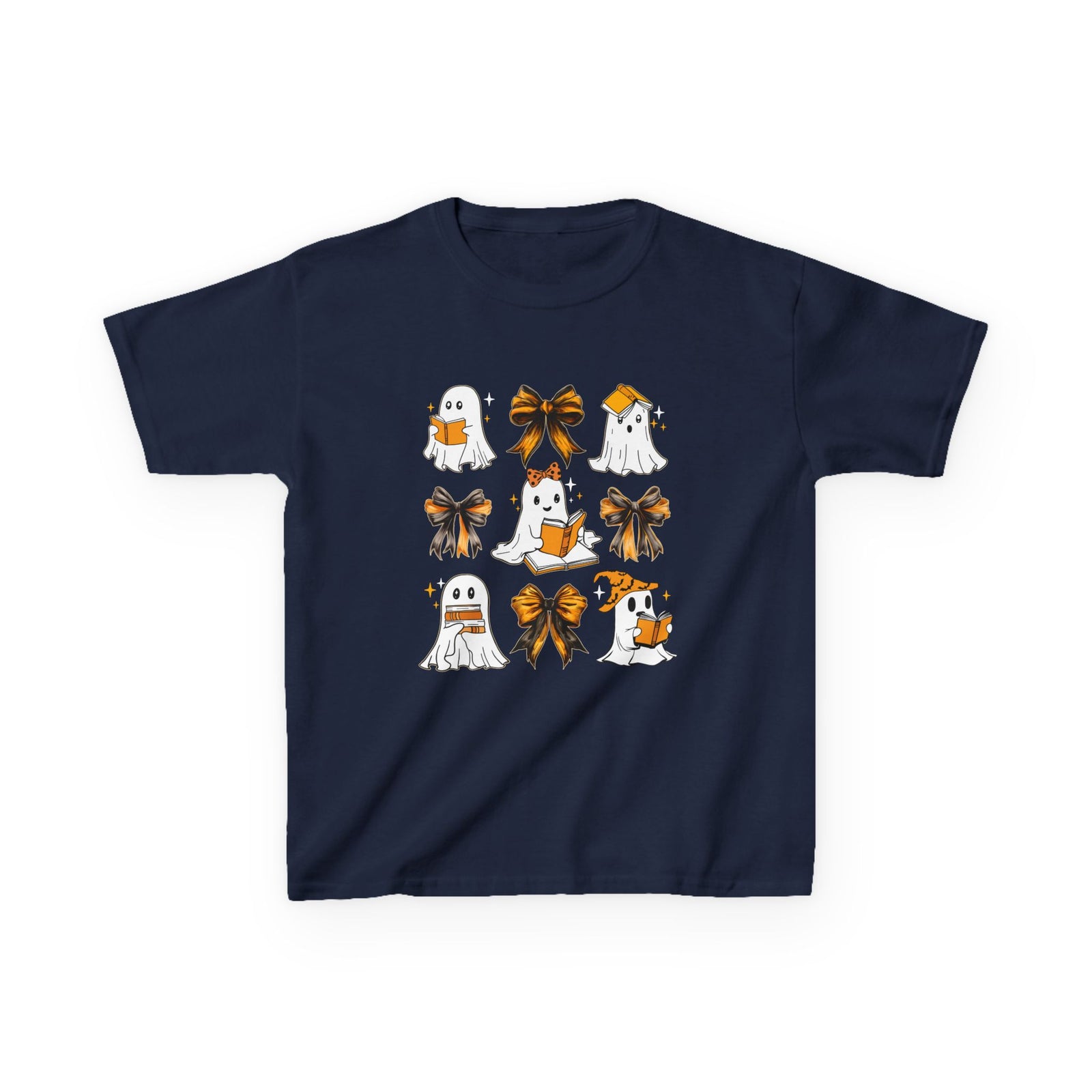Kids Halloween Ghosts T‑Shirt — Cute Ghosts & Orange Bows Kids Tee