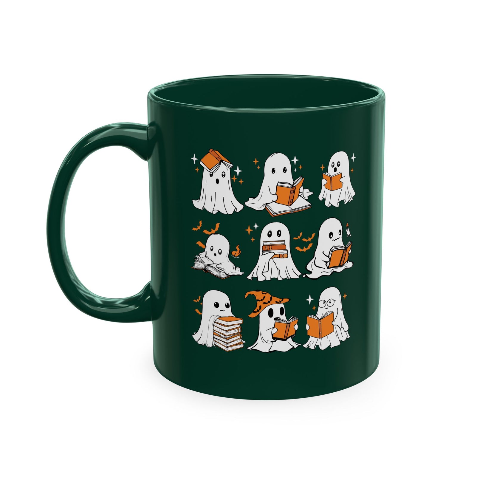 Funny Ghosts Reading Books, 11 oz Ceramic Mug, Halloween Mug Gifts For Reading Lovers