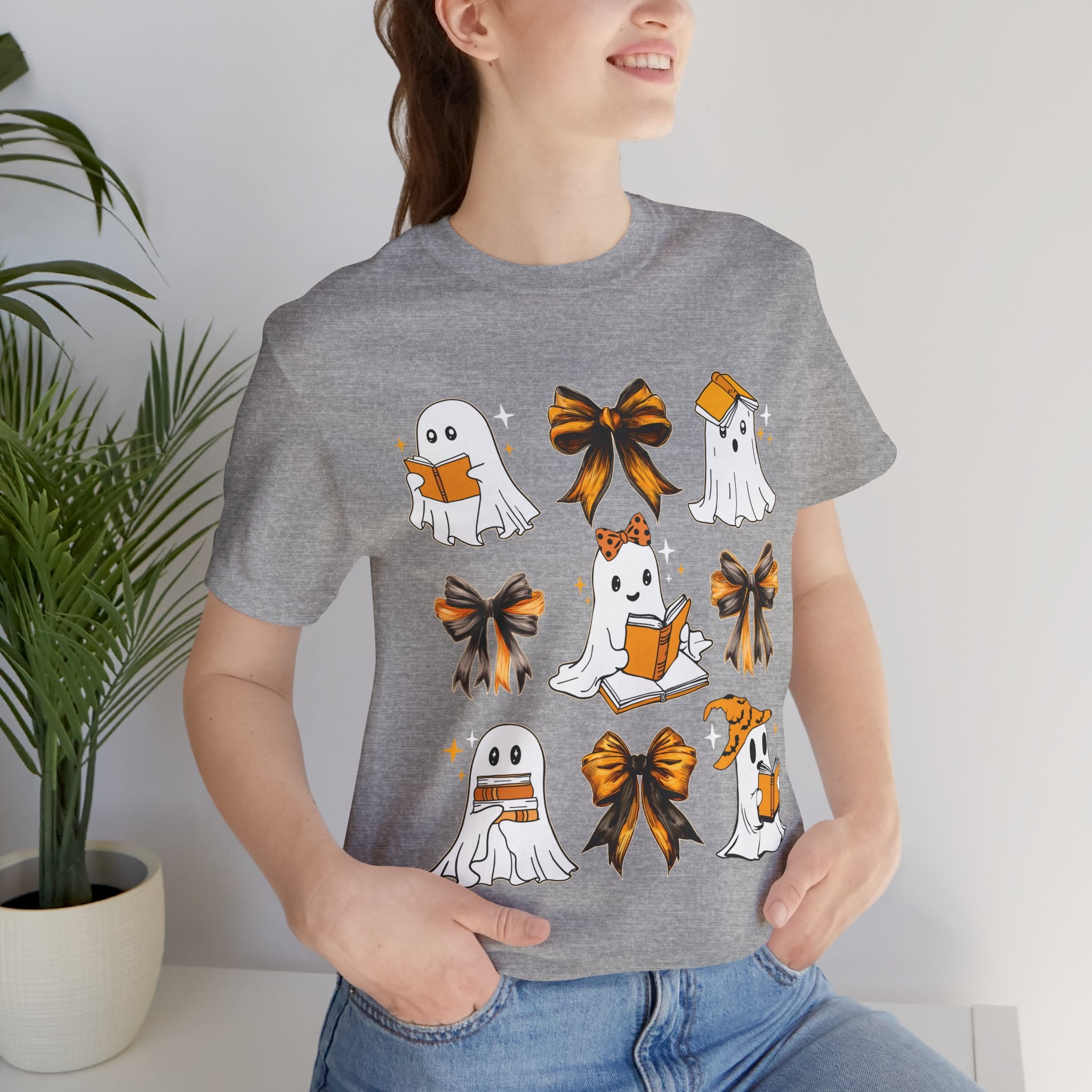 Halloween Ghosts Reading, Funny Halloween Ghost Crew Shirt For Women, Girl, Reading Lover