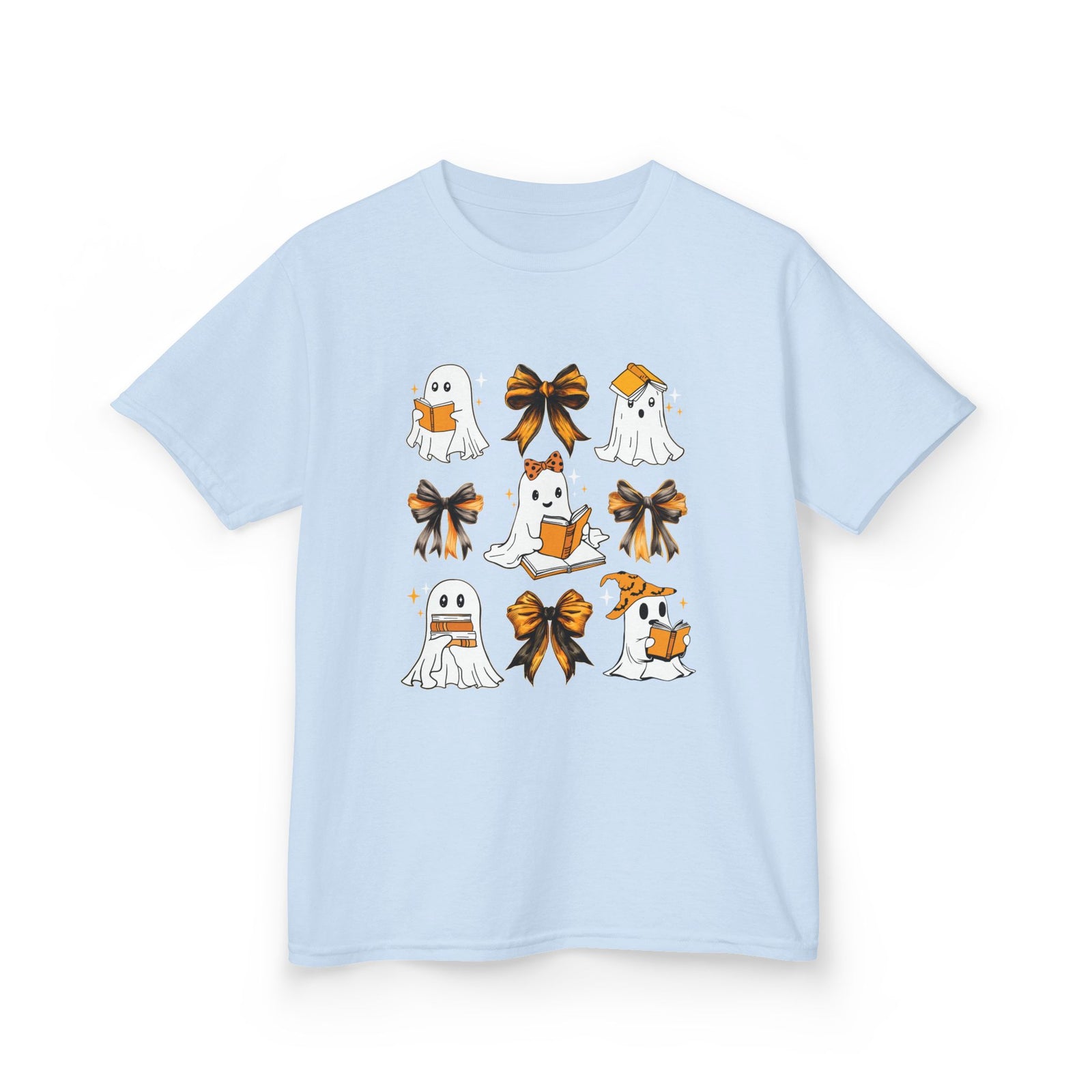 Kids Halloween Ghosts T‑Shirt — Cute Ghosts & Orange Bows Kids Tee