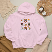 Halloween Ghost Reading Books Hoodie — Cute Ghosts with Orange Coquette Bows Sweatshirt