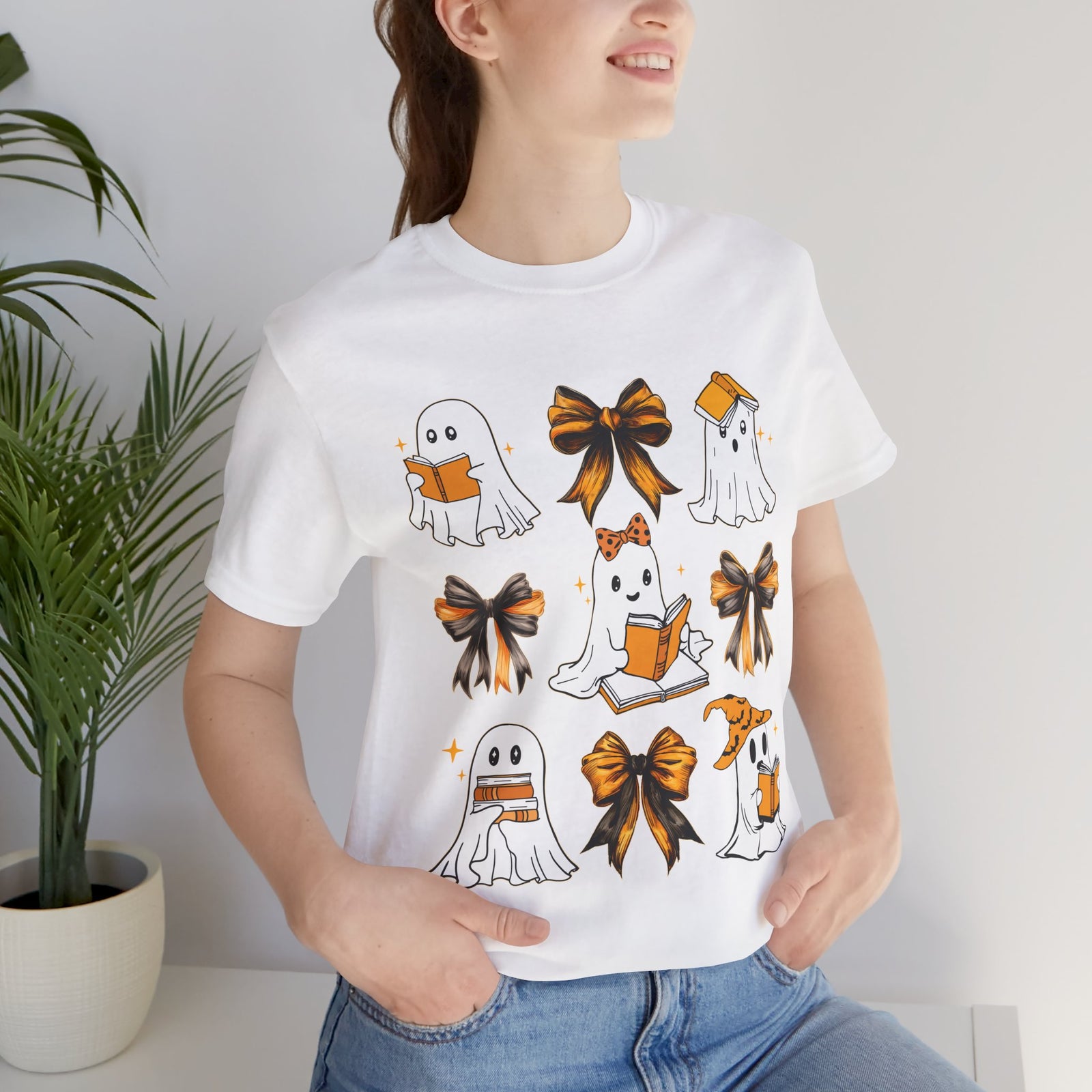 Halloween Ghosts Reading, Funny Halloween Ghost Crew Shirt For Women, Girl, Reading Lover