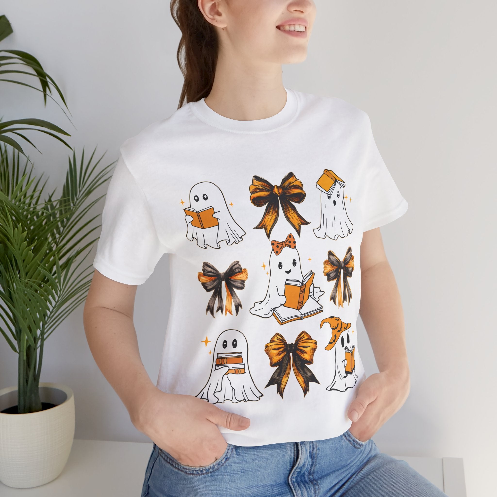 Halloween Ghosts Reading, Funny Halloween Ghost Crew Shirt For Women, Girl, Reading Lover
