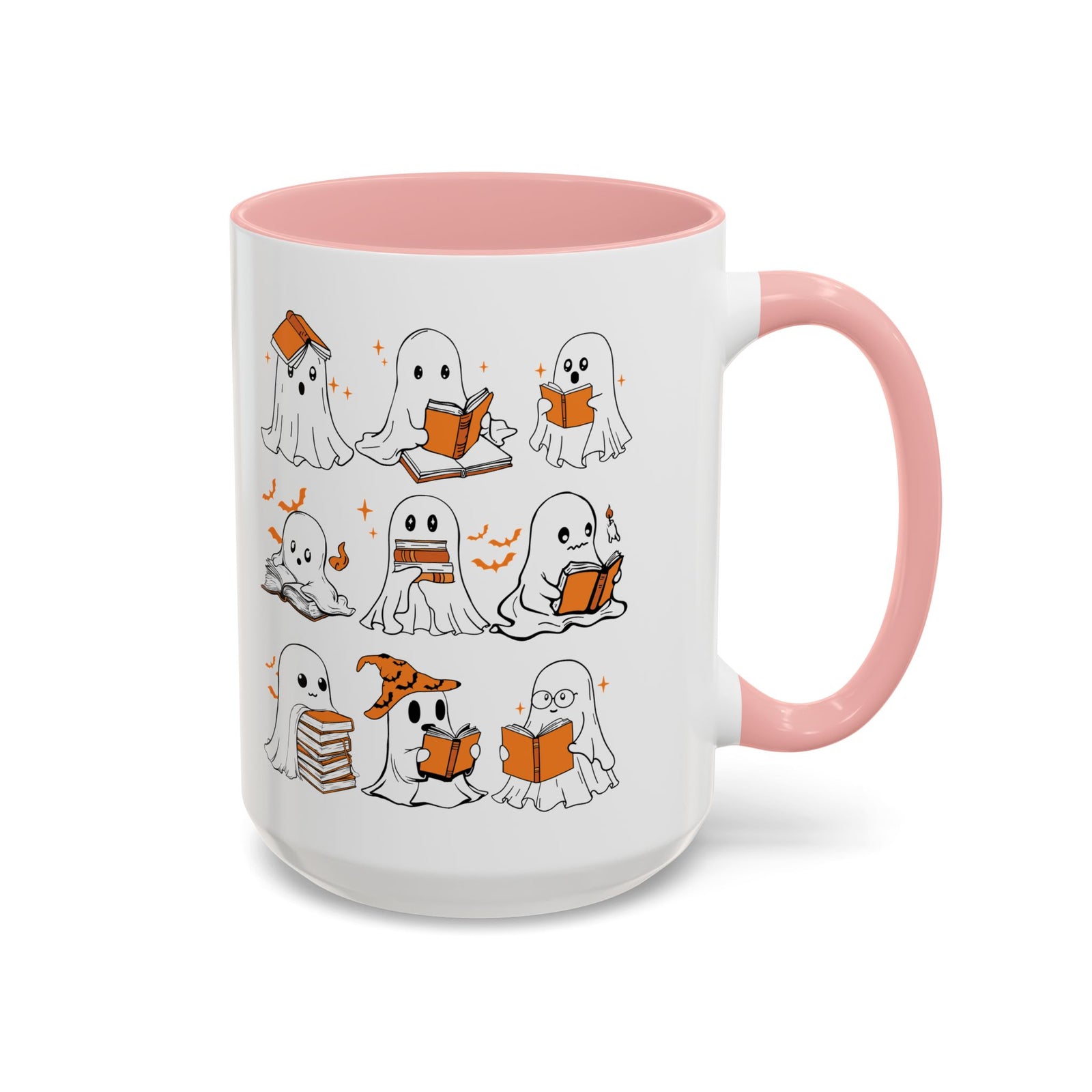 Halloween Ghost Reading Coffee Mug – Cute Spooky Booklover Accent Mug (11/15oz)