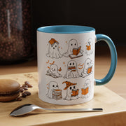 Halloween Ghost Reading Coffee Mug – Cute Spooky Booklover Accent Mug (11/15oz)