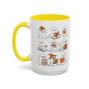 Halloween Ghost Reading Coffee Mug – Cute Spooky Booklover Accent Mug (11/15oz)