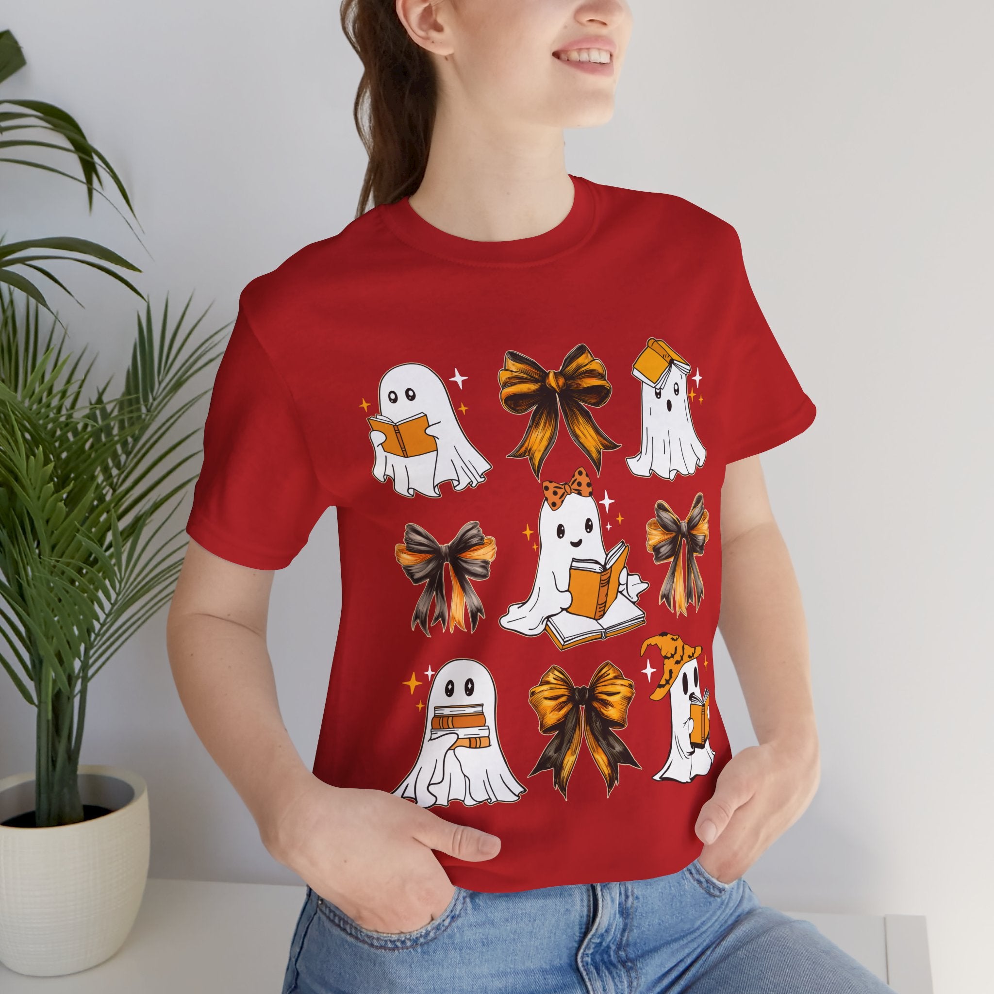 Halloween Ghosts Reading, Funny Halloween Ghost Crew Shirt For Women, Girl, Reading Lover