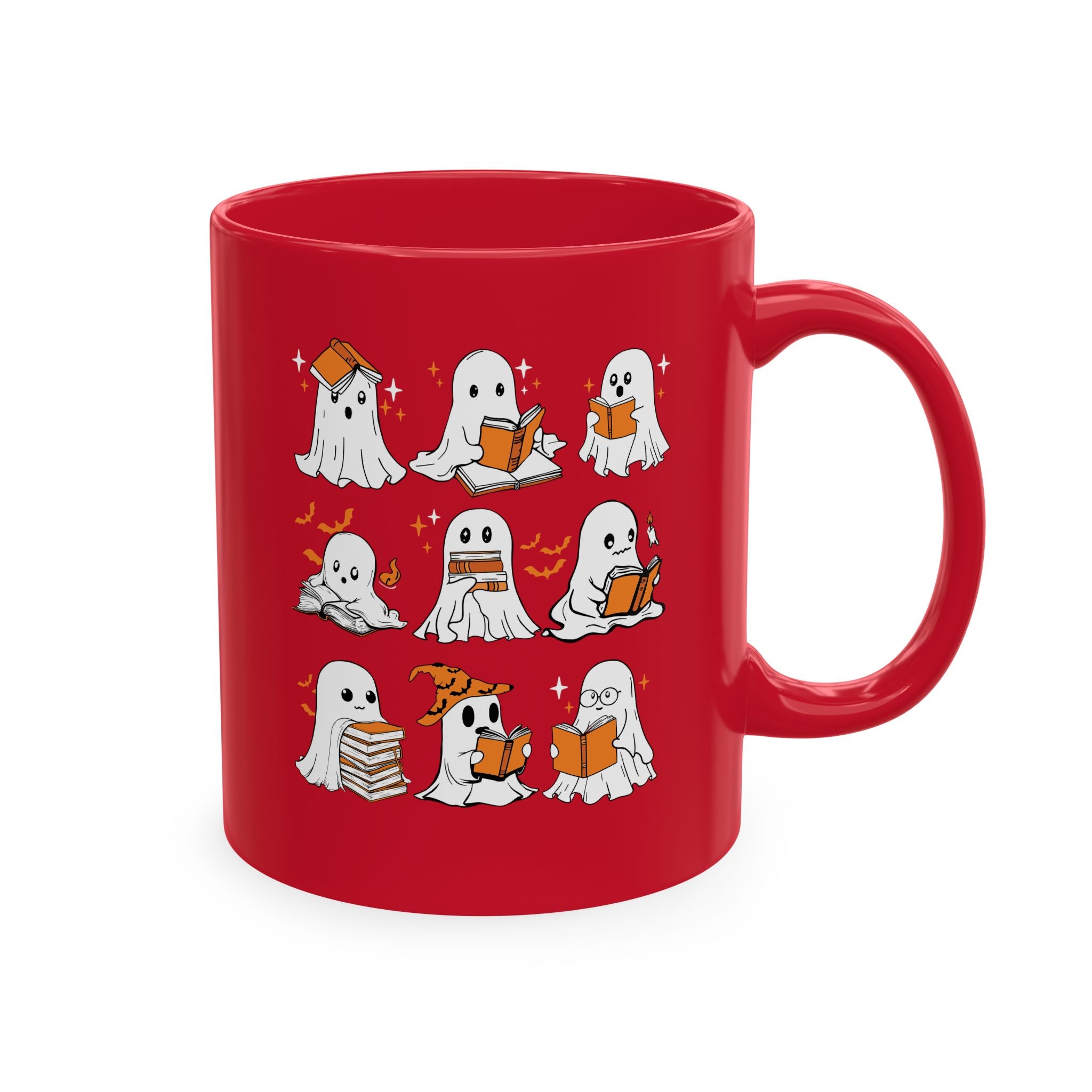 Funny Ghosts Reading Books, 11 oz Ceramic Mug, Halloween Mug Gifts For Reading Lovers