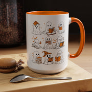 Halloween Ghost Reading Coffee Mug – Cute Spooky Booklover Accent Mug (11/15oz)
