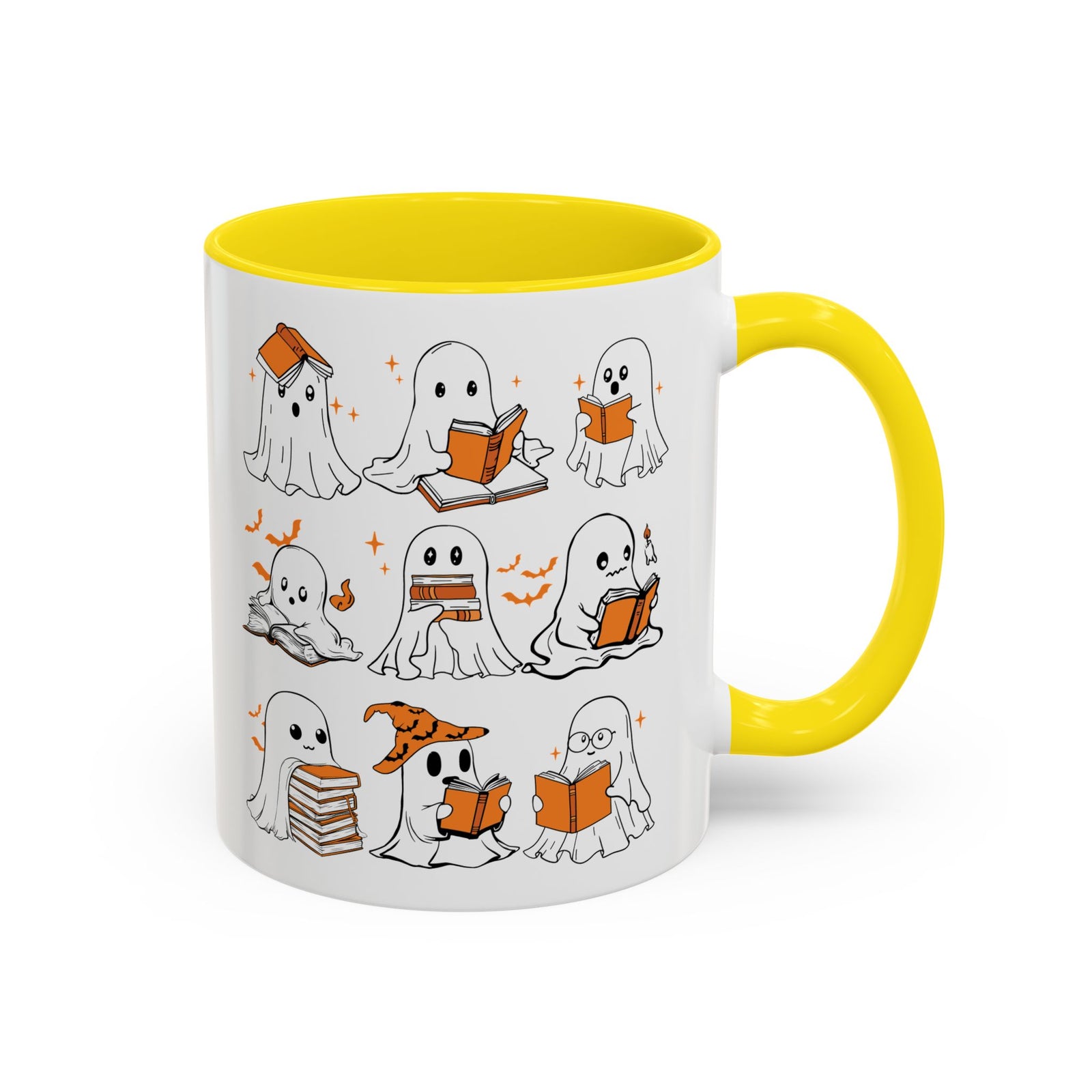 Halloween Ghost Reading Coffee Mug – Cute Spooky Booklover Accent Mug (11/15oz)