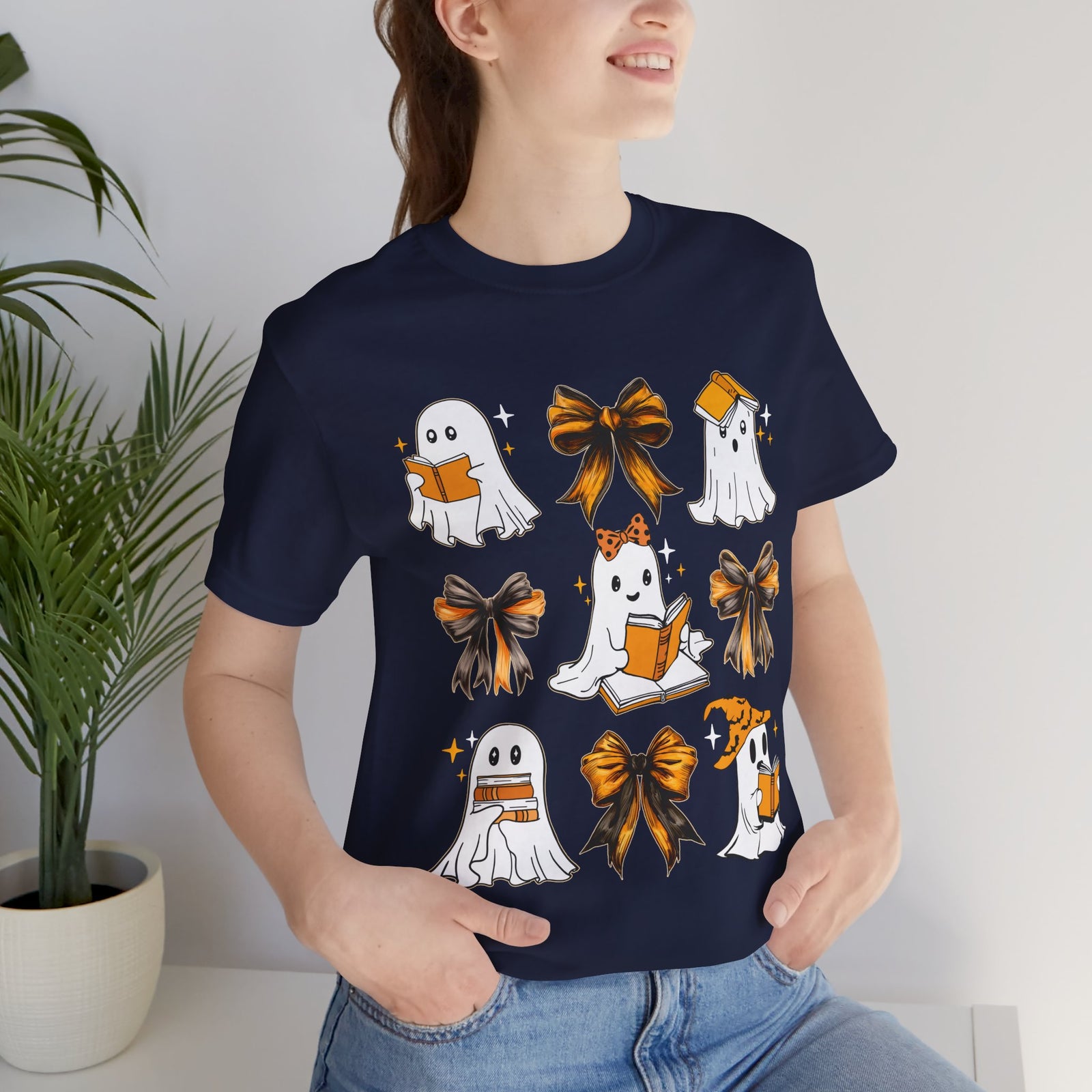 Halloween Ghosts Reading, Funny Halloween Ghost Crew Shirt For Women, Girl, Reading Lover
