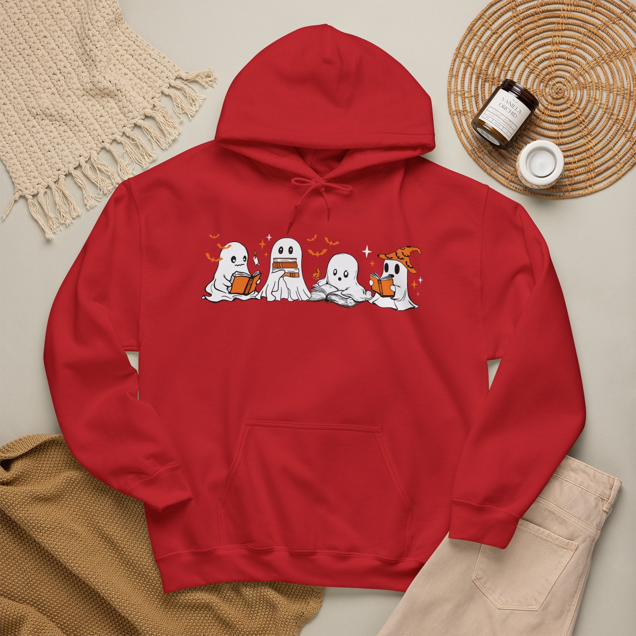 Ghosts Reading Hoodie, Cute Halloween Book Club Cotton Sweatshirt