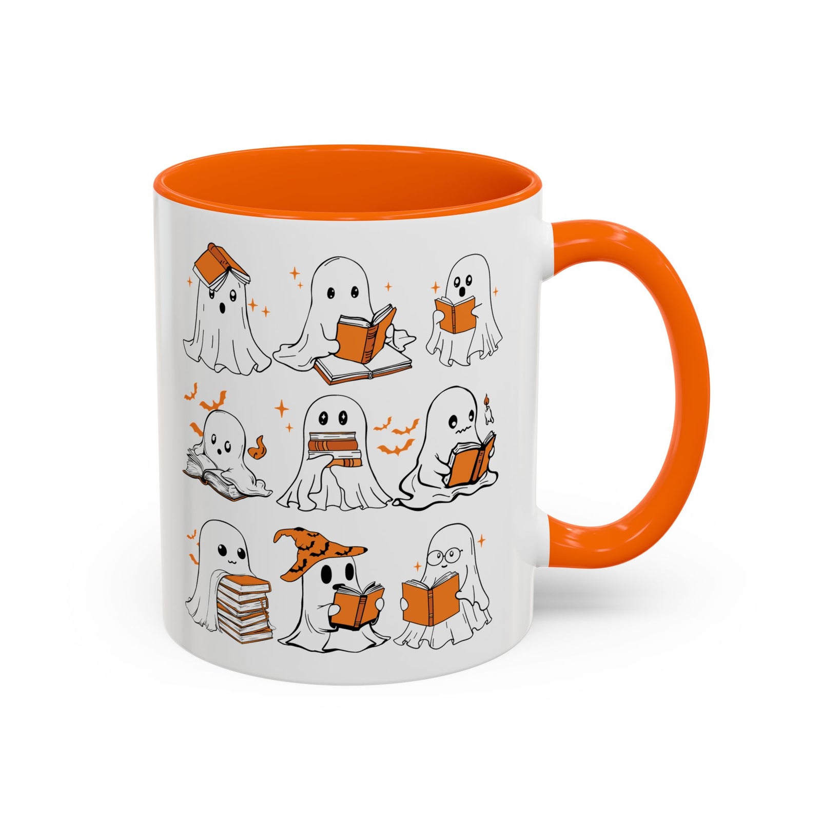 Halloween Ghost Reading Coffee Mug – Cute Spooky Booklover Accent Mug (11/15oz)