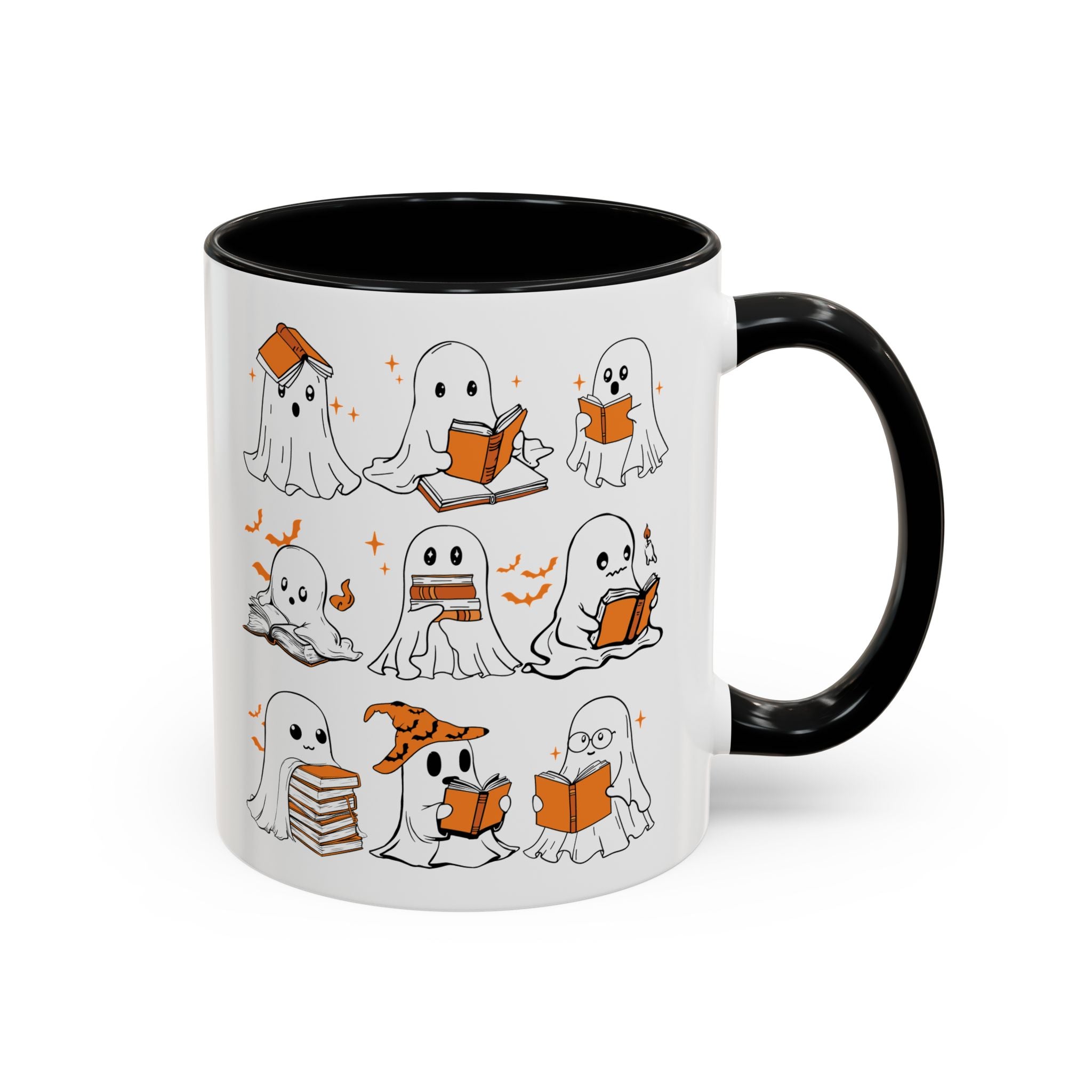 Halloween Ghost Reading Coffee Mug – Cute Spooky Booklover Accent Mug (11/15oz)