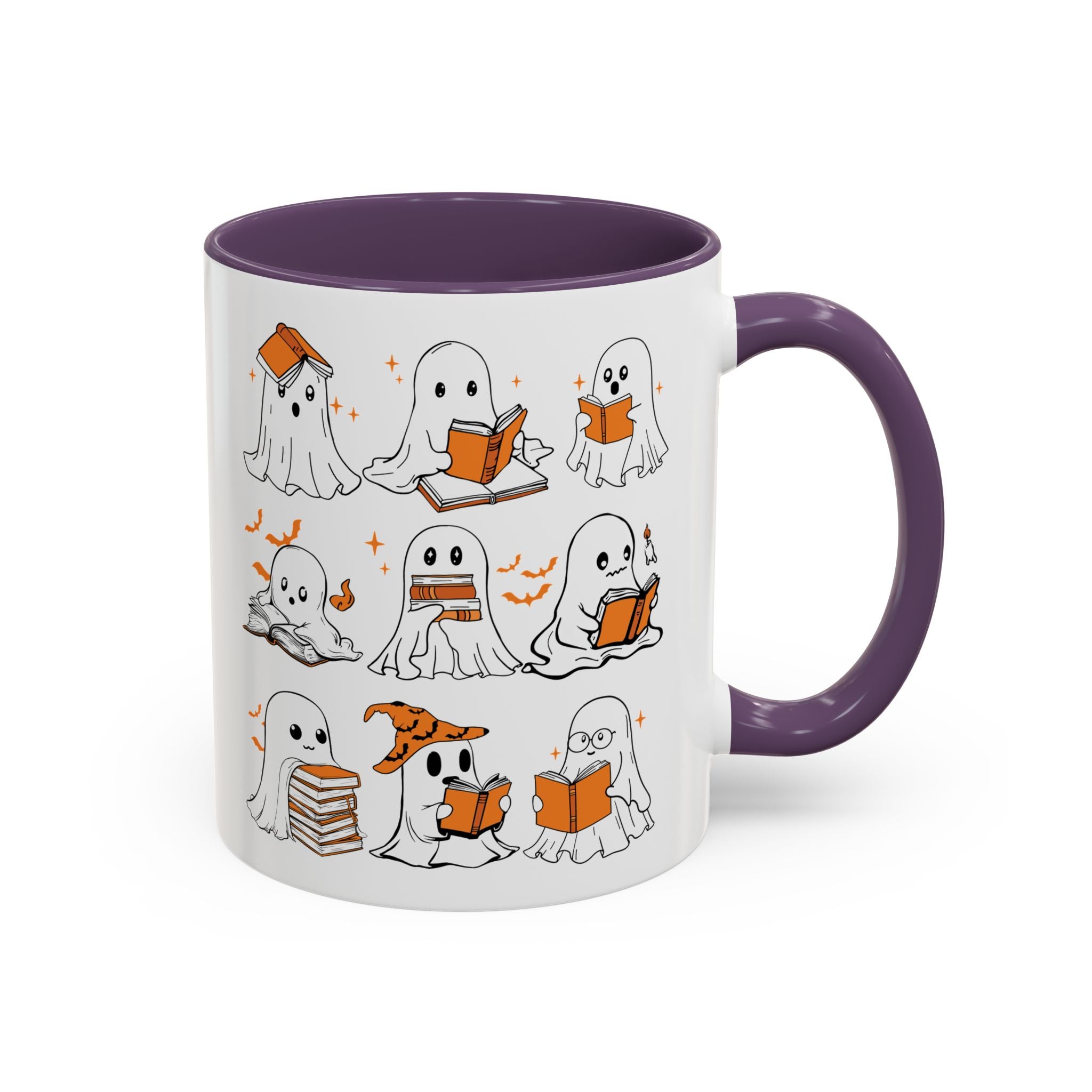 Halloween Ghost Reading Coffee Mug – Cute Spooky Booklover Accent Mug (11/15oz)
