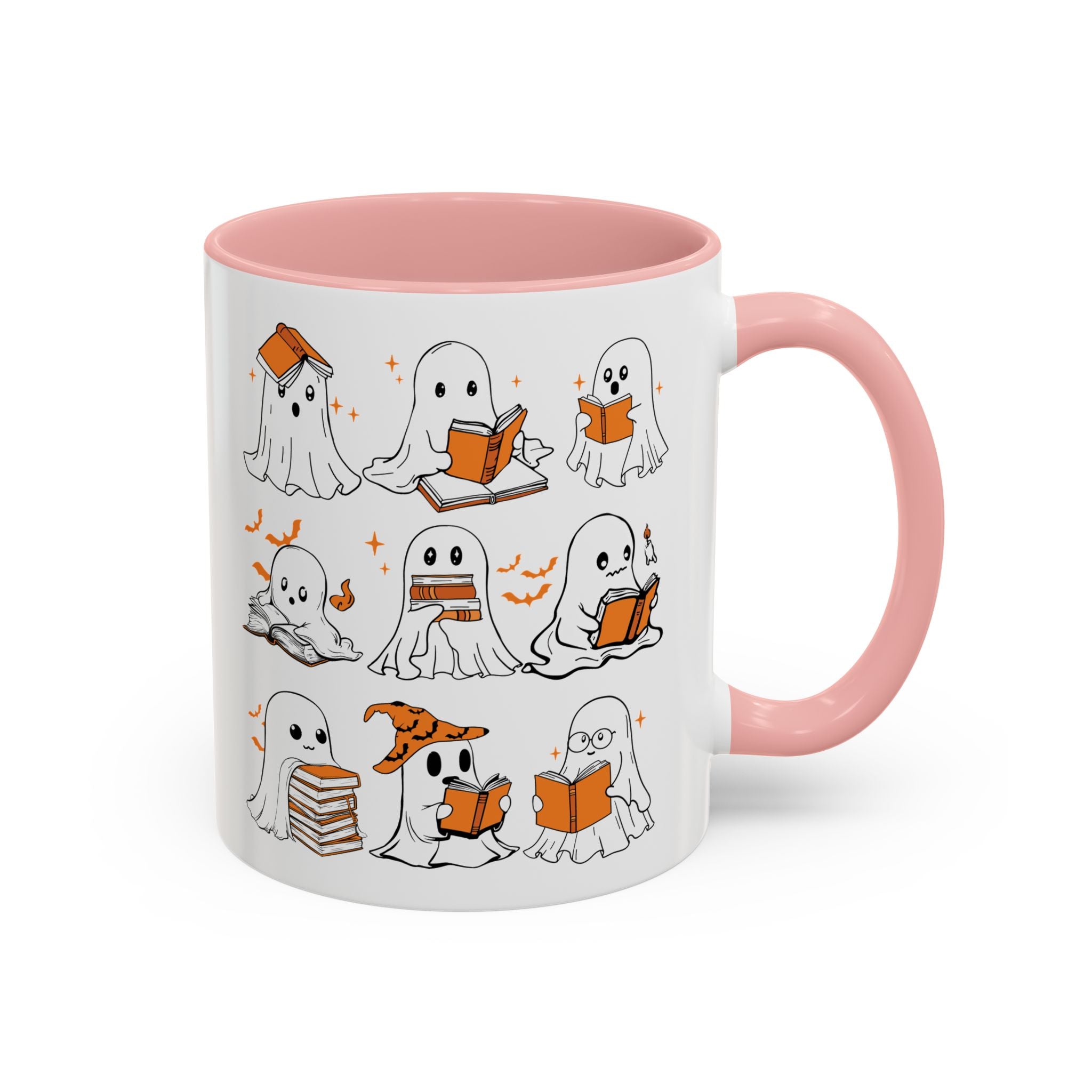Halloween Ghost Reading Coffee Mug – Cute Spooky Booklover Accent Mug (11/15oz)