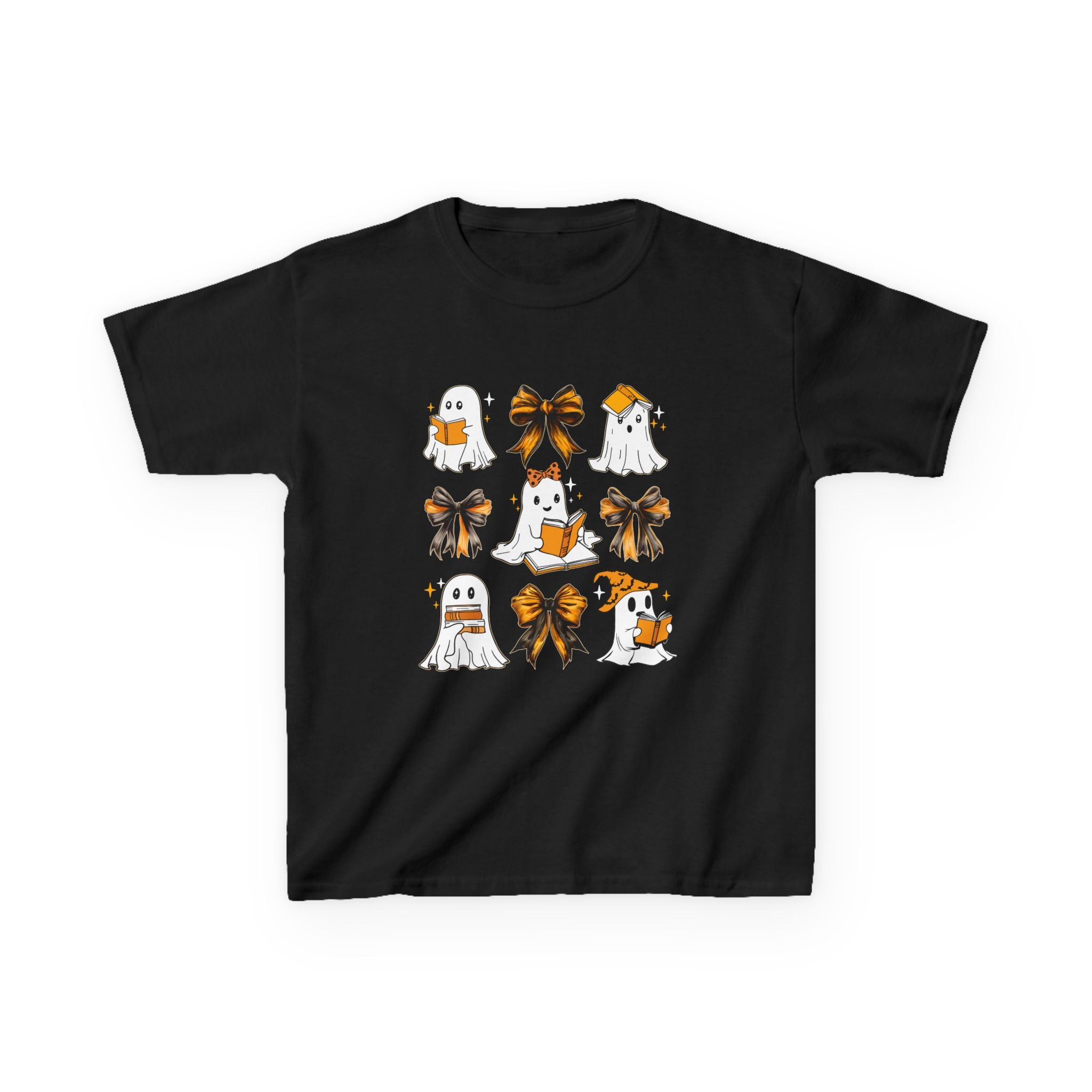 Kids Halloween Ghosts T‑Shirt — Cute Ghosts & Orange Bows Kids Tee