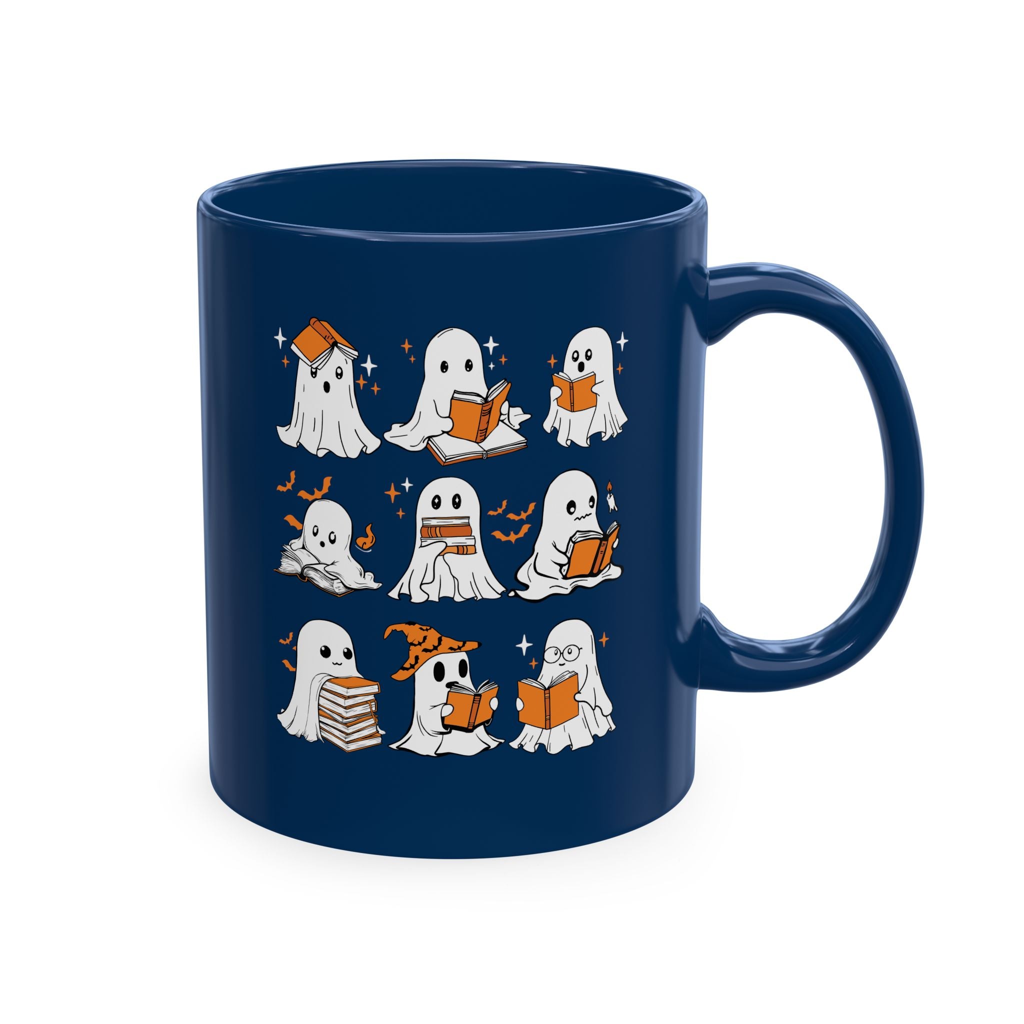 Funny Ghosts Reading Books, 11 oz Ceramic Mug, Halloween Mug Gifts For Reading Lovers