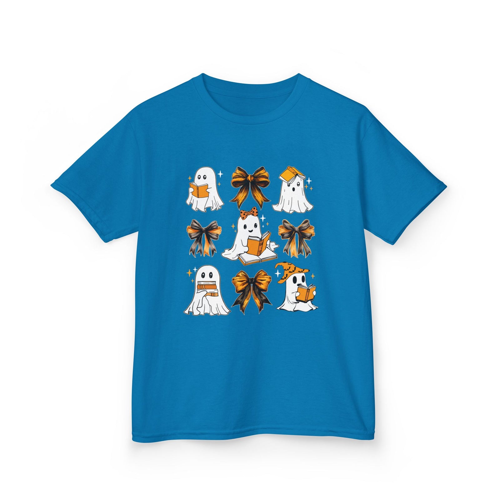Kids Halloween Ghosts T‑Shirt — Cute Ghosts & Orange Bows Kids Tee