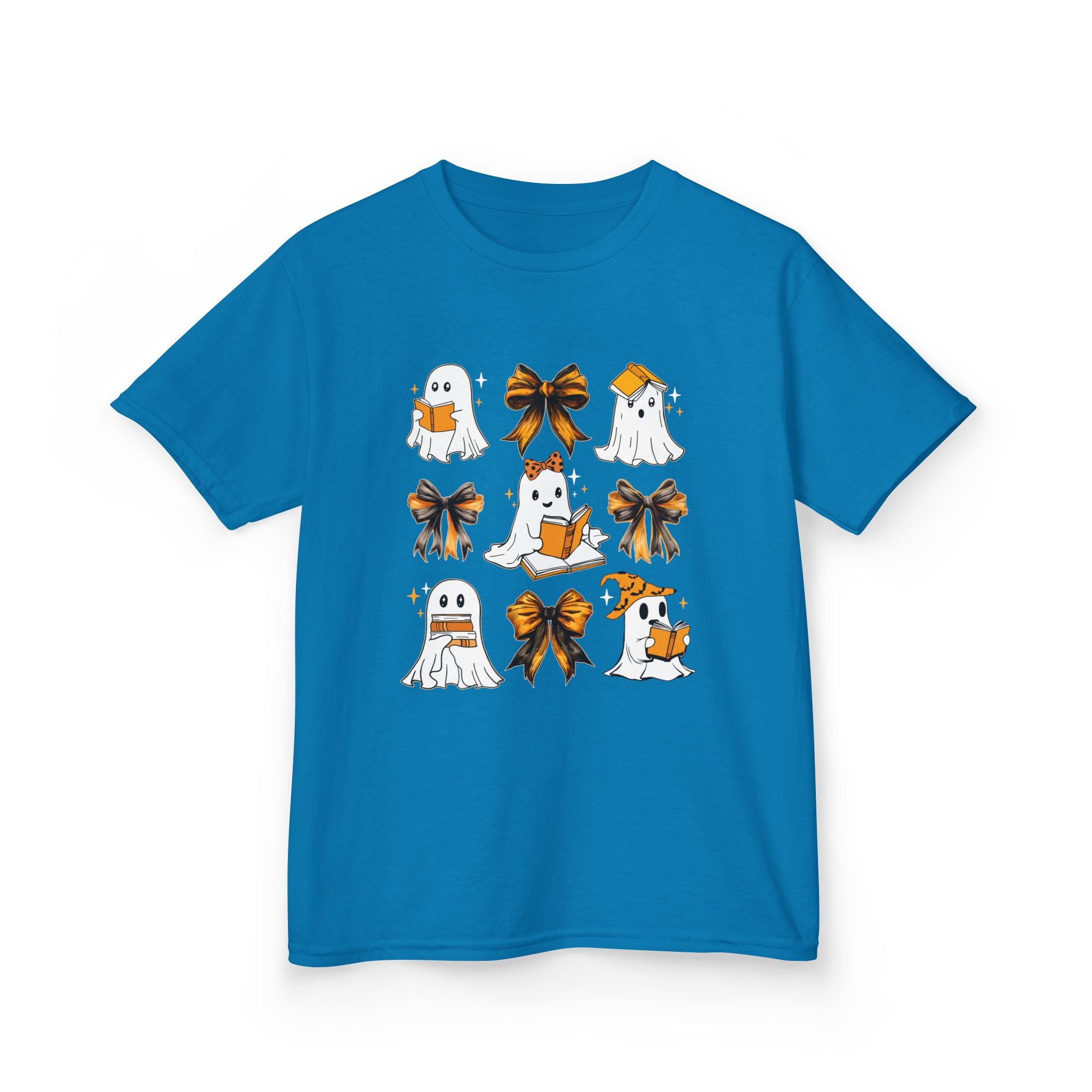 Kids Halloween Ghosts T‑Shirt — Cute Ghosts & Orange Bows Kids Tee
