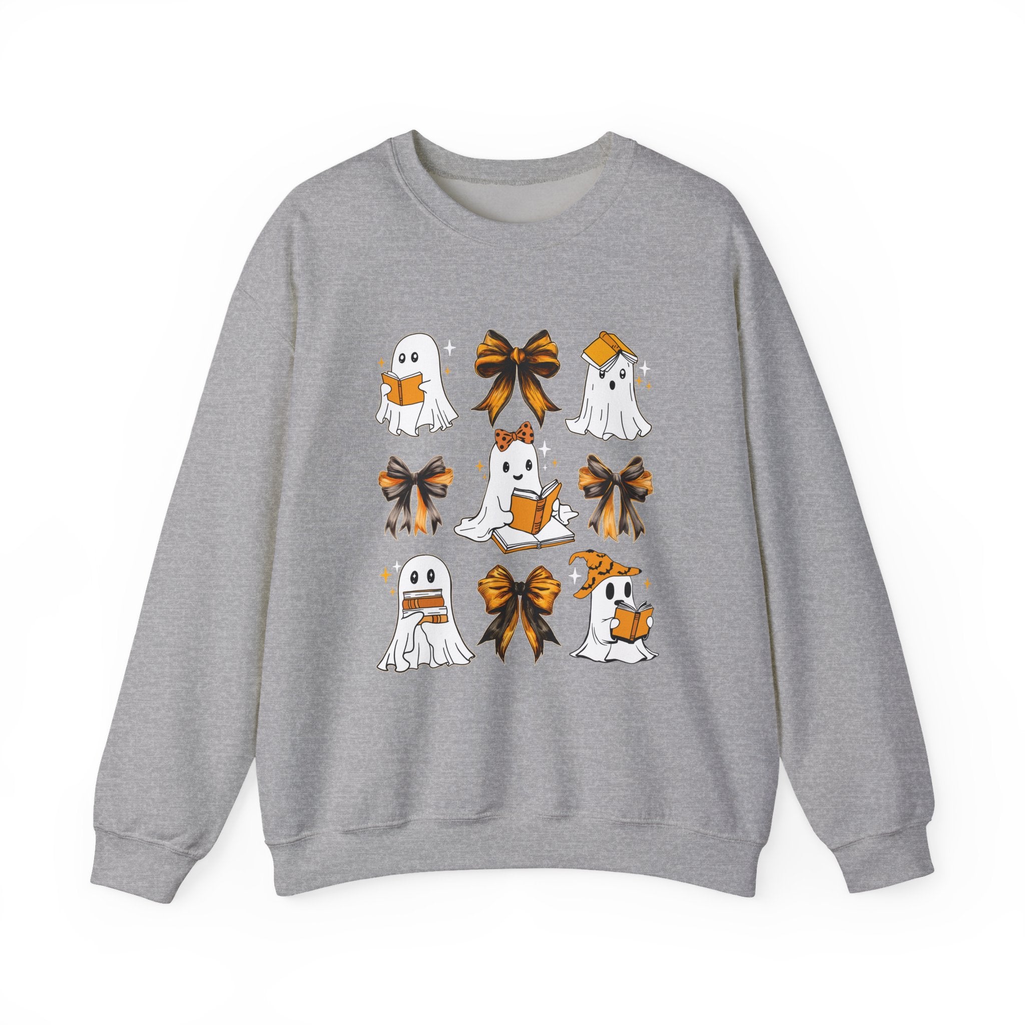 Halloween Ghosts & Bows Sweatshirt — Cute Orange Ghost Crewneck