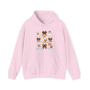 Halloween Ghost Reading Books Hoodie — Cute Ghosts with Orange Coquette Bows Sweatshirt