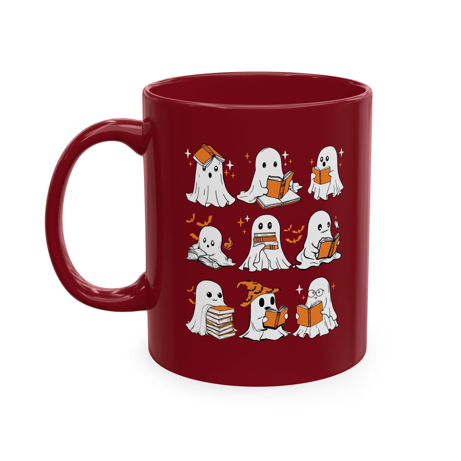 Funny Ghosts Reading Books, 11 oz Ceramic Mug, Halloween Mug Gifts For Reading Lovers
