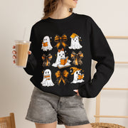 Halloween Ghosts & Bows Sweatshirt — Cute Orange Ghost Crewneck