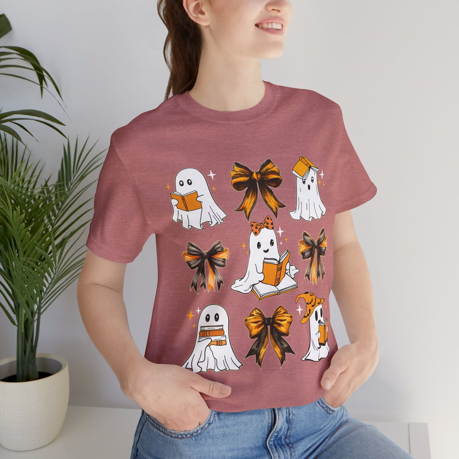 Halloween Ghosts Reading, Funny Halloween Ghost Crew Shirt For Women, Girl, Reading Lover