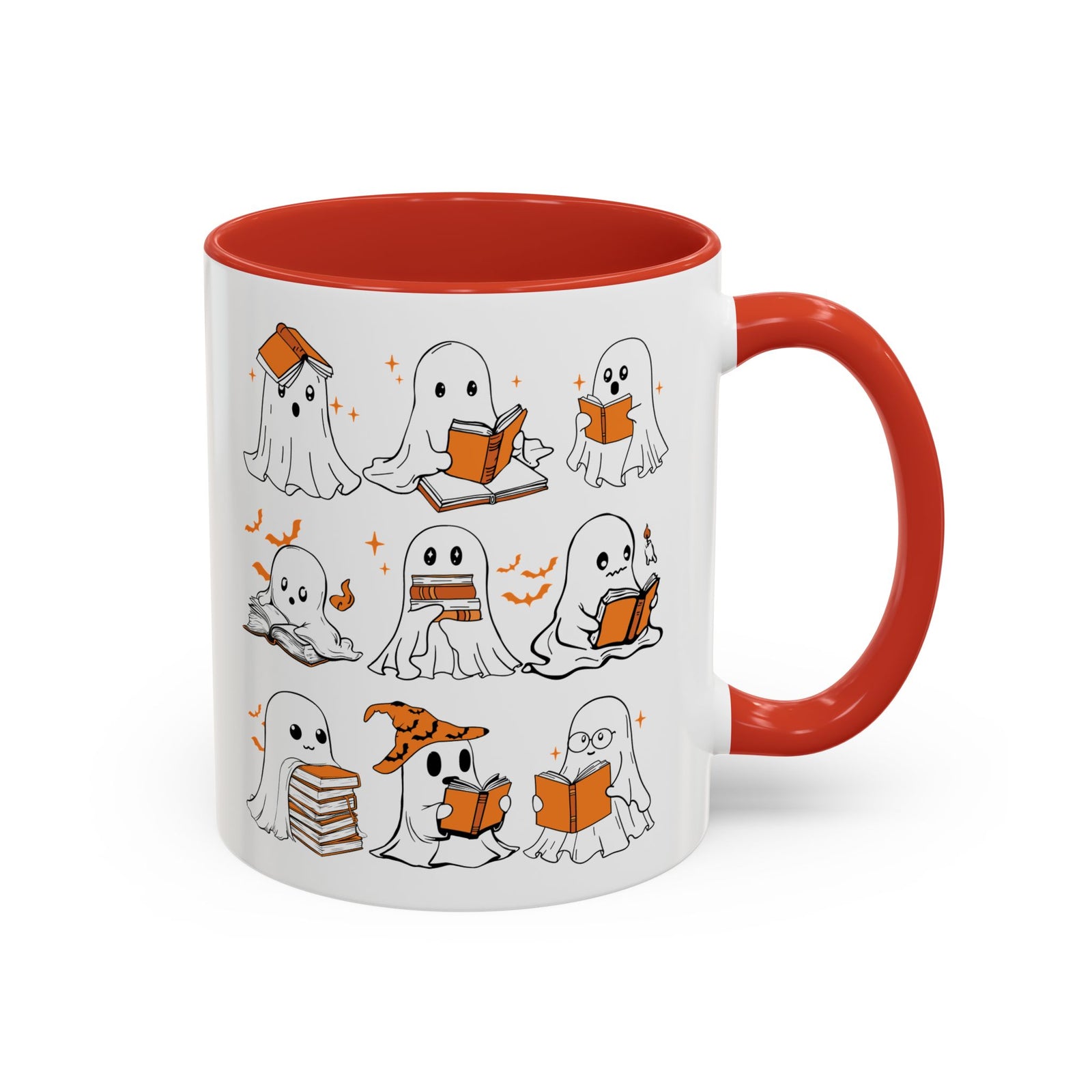 Halloween Ghost Reading Coffee Mug – Cute Spooky Booklover Accent Mug (11/15oz)