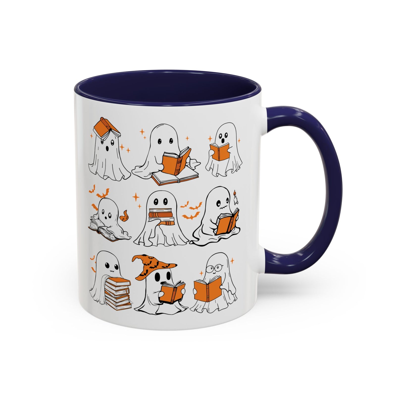 Halloween Ghost Reading Coffee Mug – Cute Spooky Booklover Accent Mug (11/15oz)
