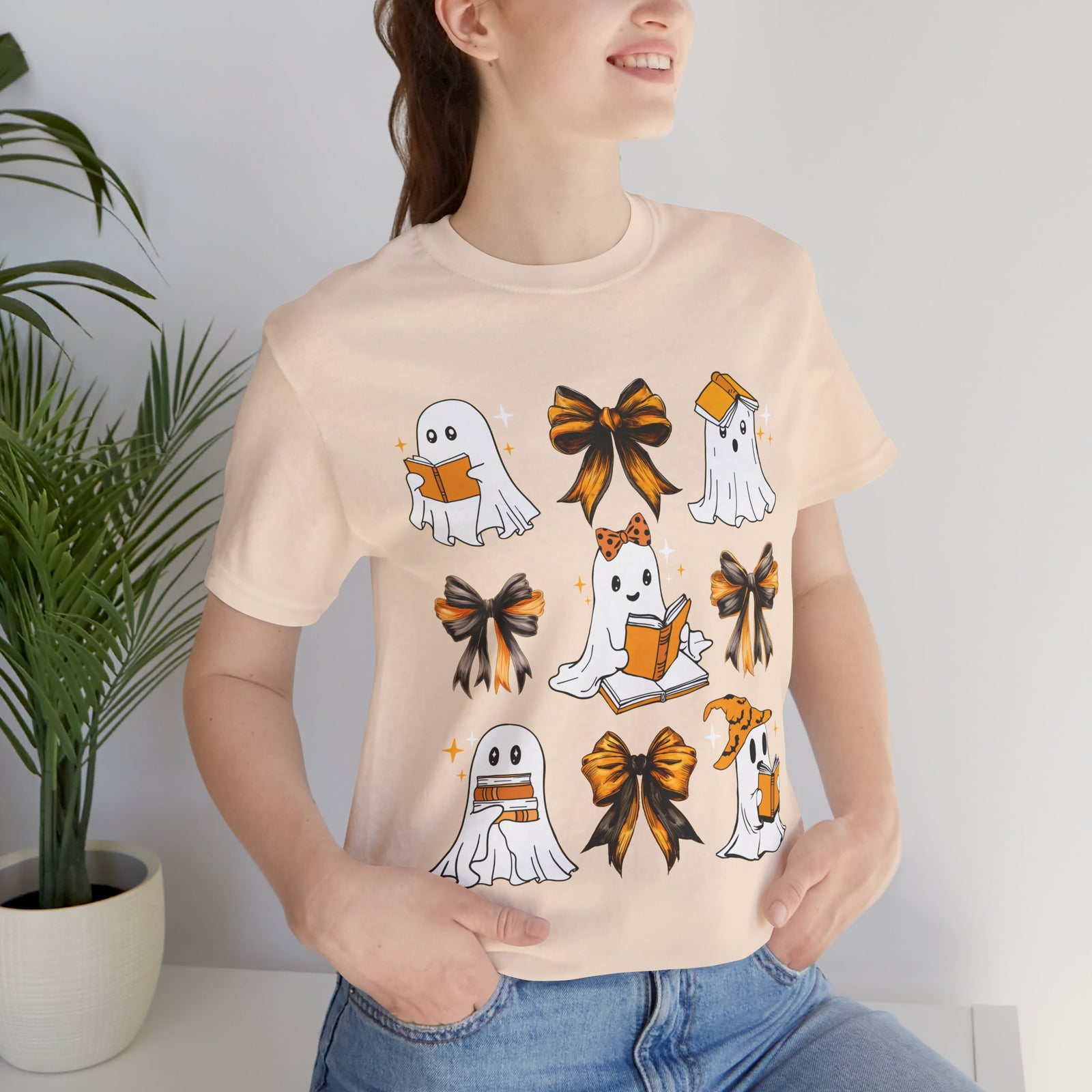 Halloween Ghosts Reading, Funny Halloween Ghost Crew Shirt For Women, Girl, Reading Lover