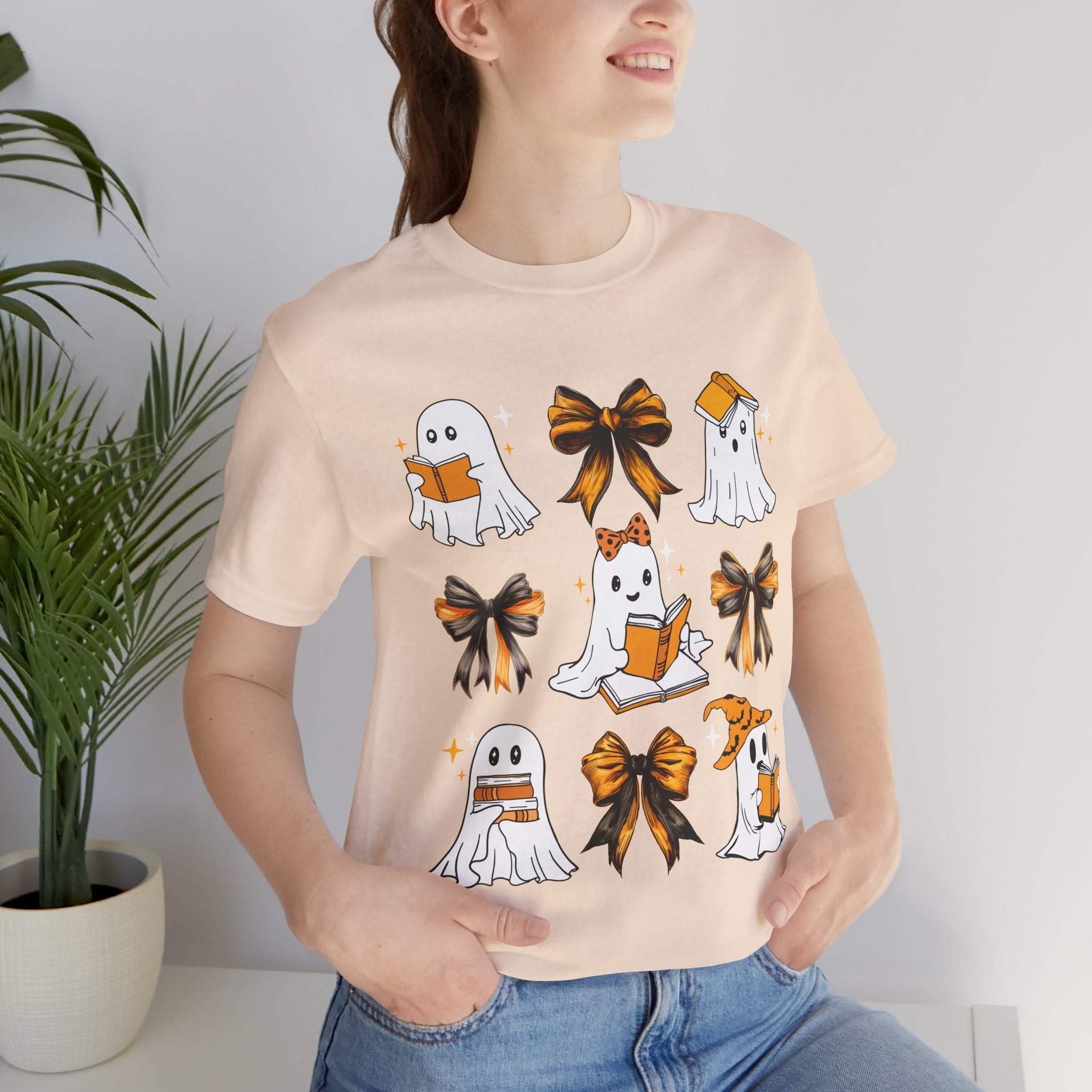 Halloween Ghosts Reading, Funny Halloween Ghost Crew Shirt For Women, Girl, Reading Lover