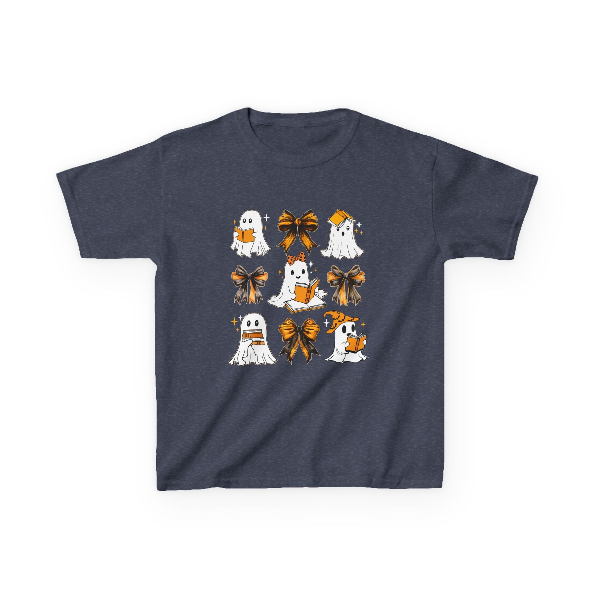 Kids Halloween Ghosts T‑Shirt — Cute Ghosts & Orange Bows Kids Tee