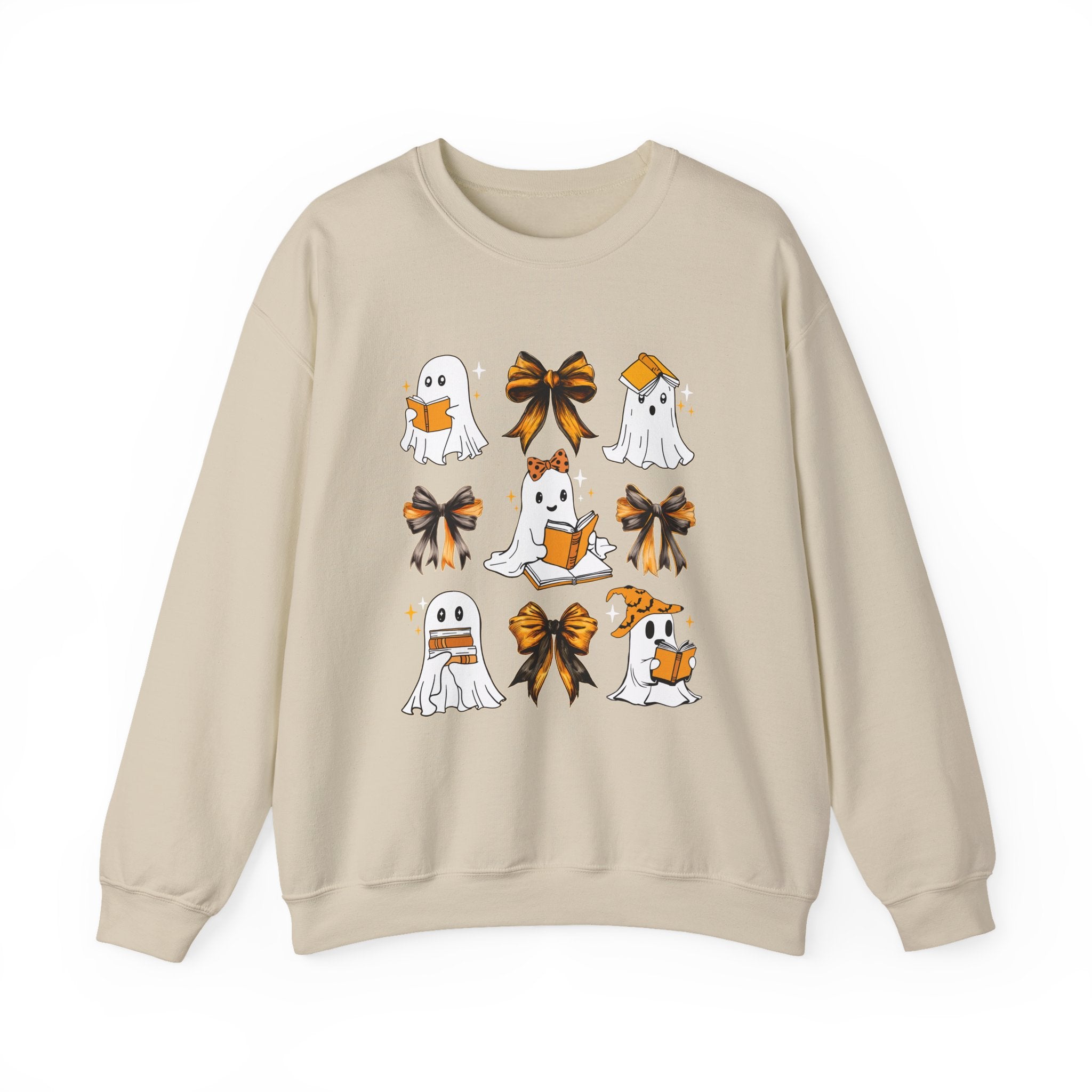 Halloween Ghosts & Bows Sweatshirt — Cute Orange Ghost Crewneck