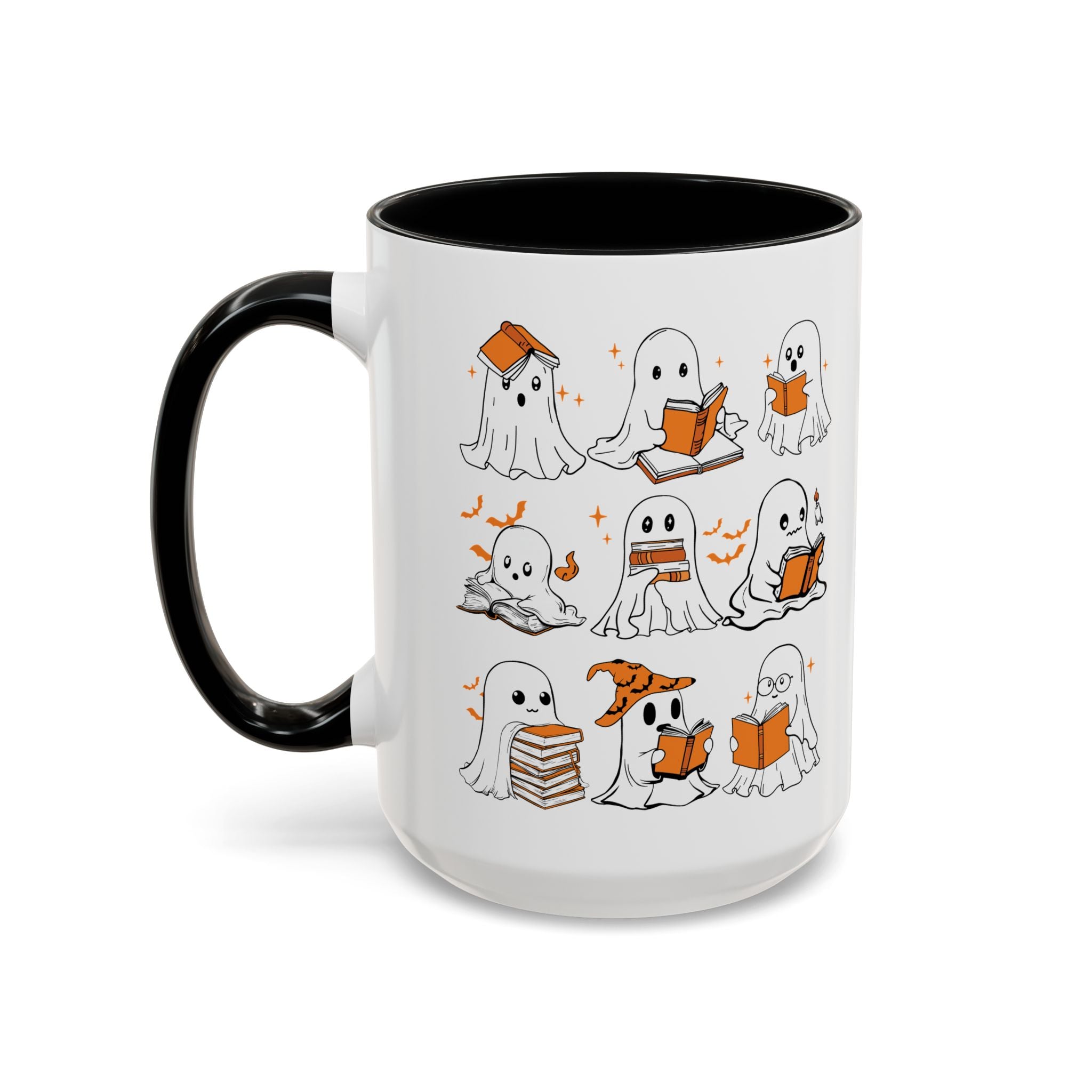 Halloween Ghost Reading Coffee Mug – Cute Spooky Booklover Accent Mug (11/15oz)