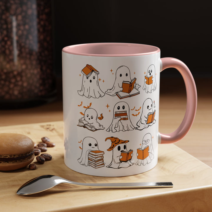 Halloween Ghost Reading Coffee Mug – Cute Spooky Booklover Accent Mug (11/15oz)